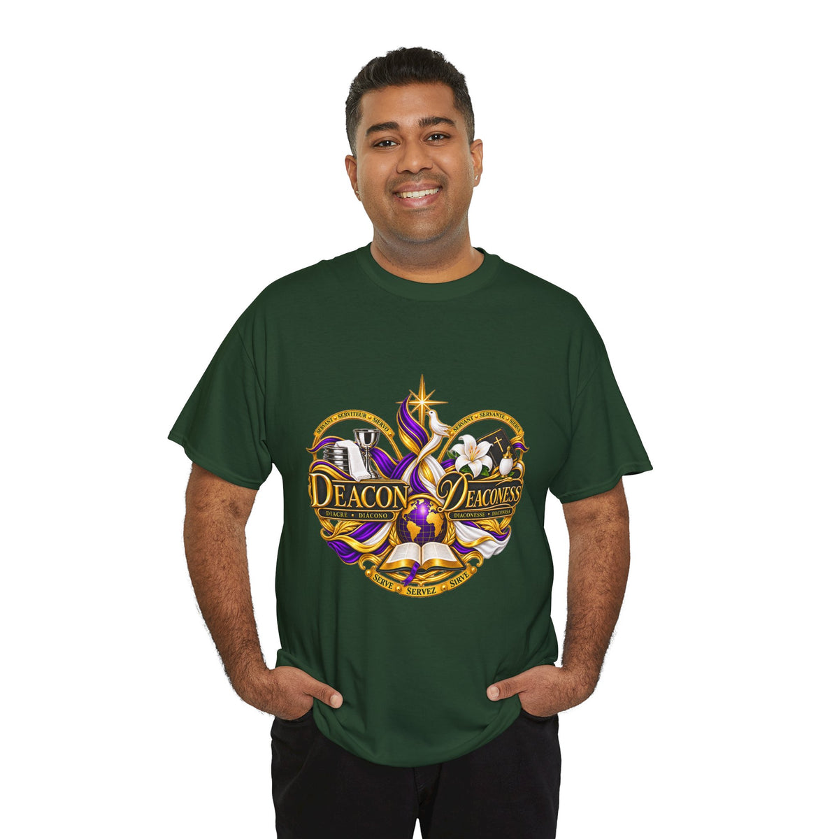 Deacon & Deaconess Heart Logo T-Shirt — Church Ministry Tee (Purple & Gold)