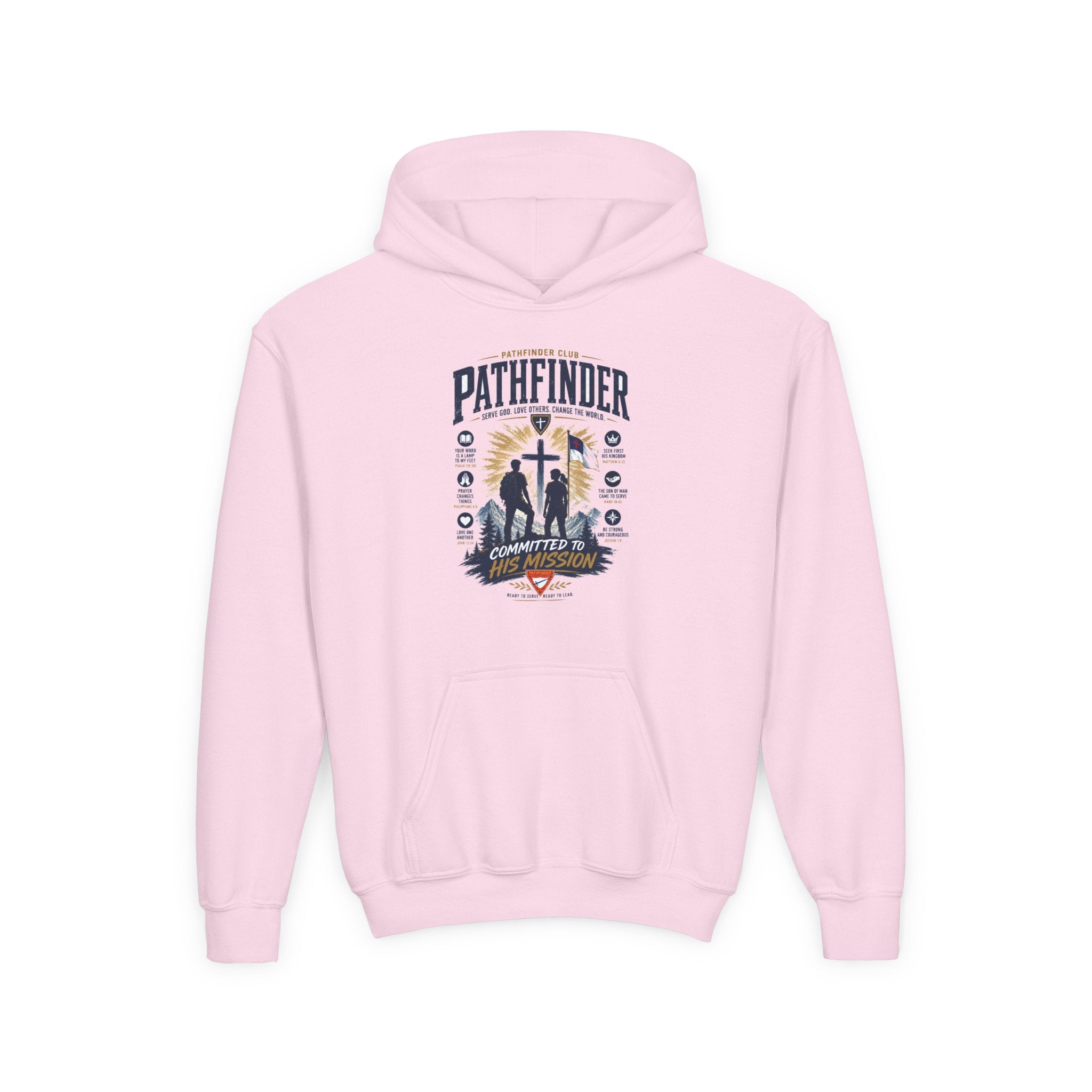 Pathfinder Cross Silhouette youth hoodie | Christian scout adventure design