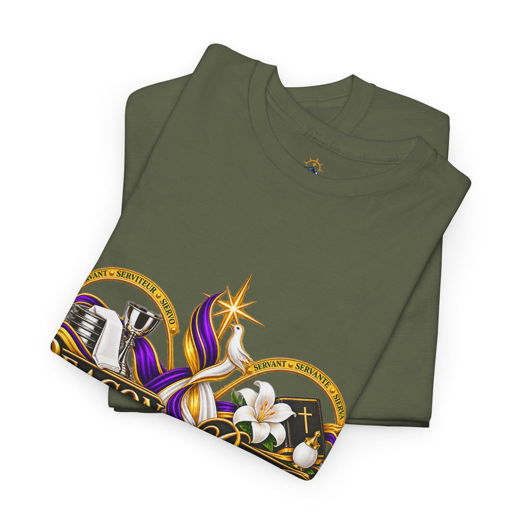 Deacon & Deaconess Heart Logo T-Shirt — Church Ministry Tee (Purple & Gold)