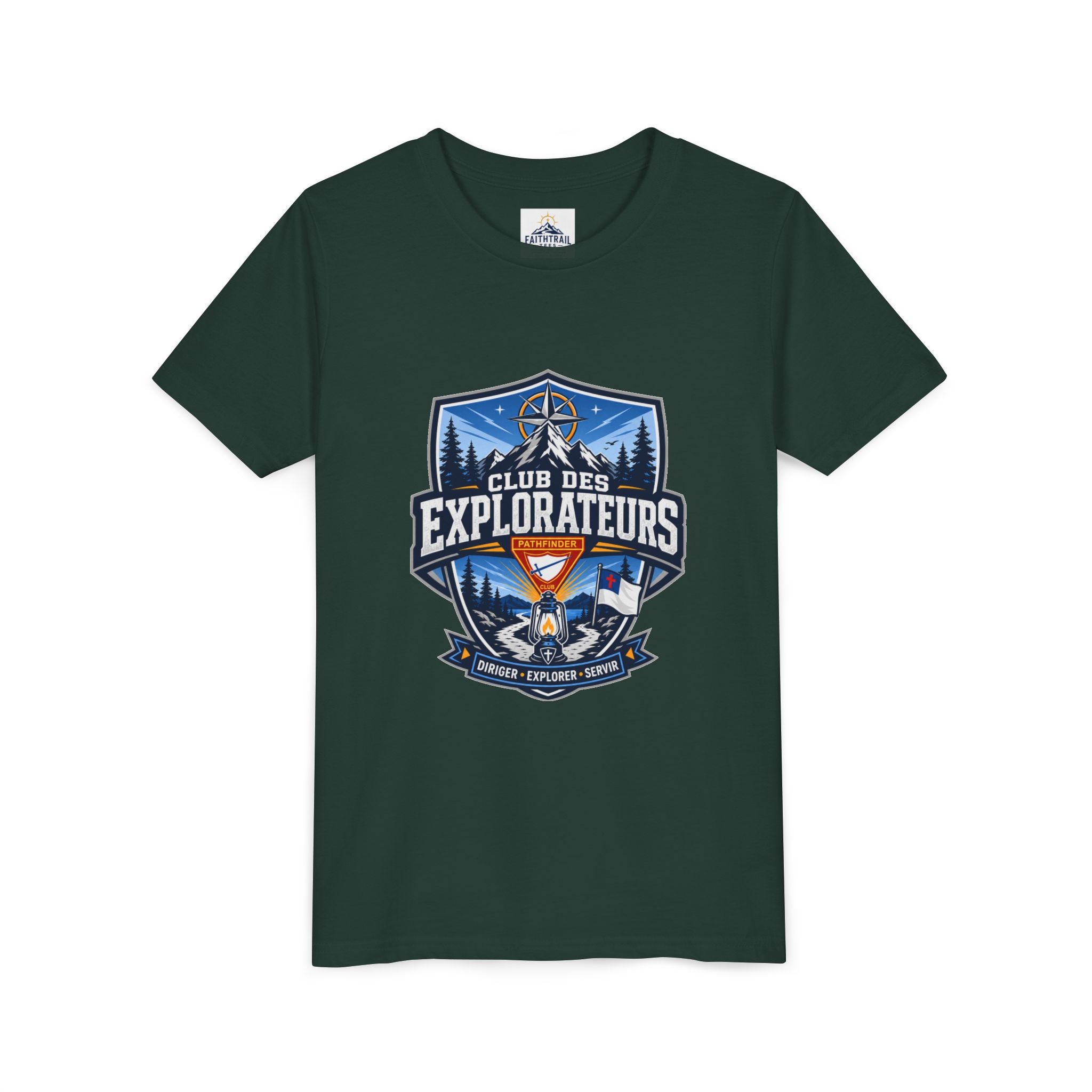 Explorateurs T-shirt pour les jeunes | Compas de camping, feu de camp, pins
