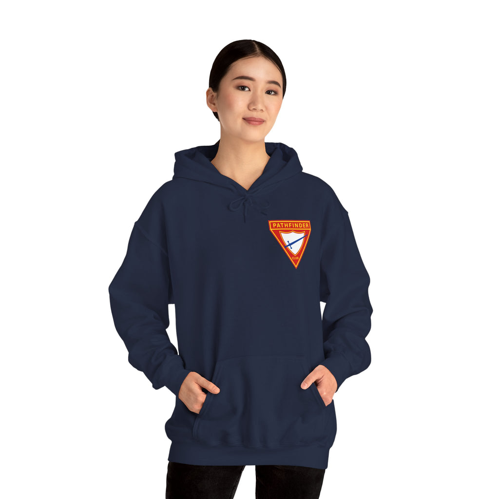 Pathfinder Club Hoodie — Vintage Triangle Patch Logo Hooded Sweatshirt