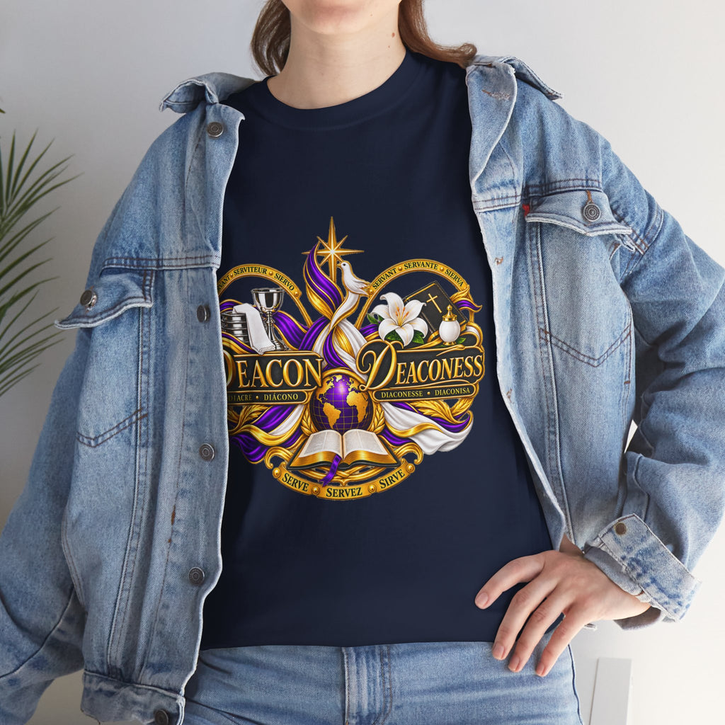 Deacon & Deaconess Heart Logo T-Shirt — Church Ministry Tee (Purple & Gold)