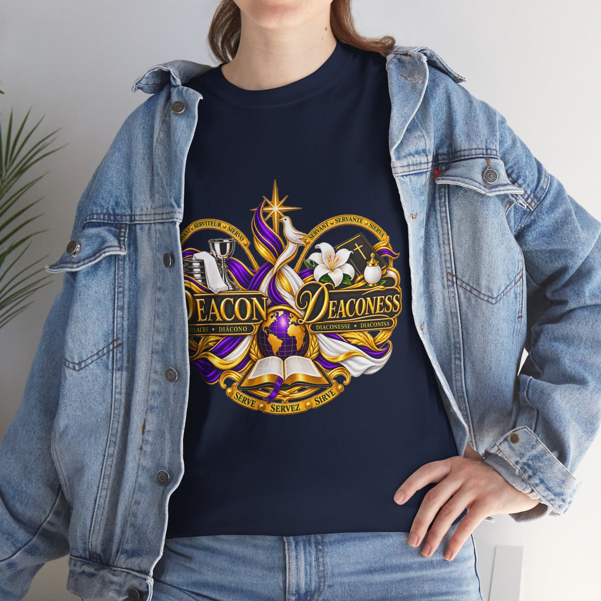 Deacon & Deaconess Heart Logo T-Shirt — Church Ministry Tee (Purple & Gold)