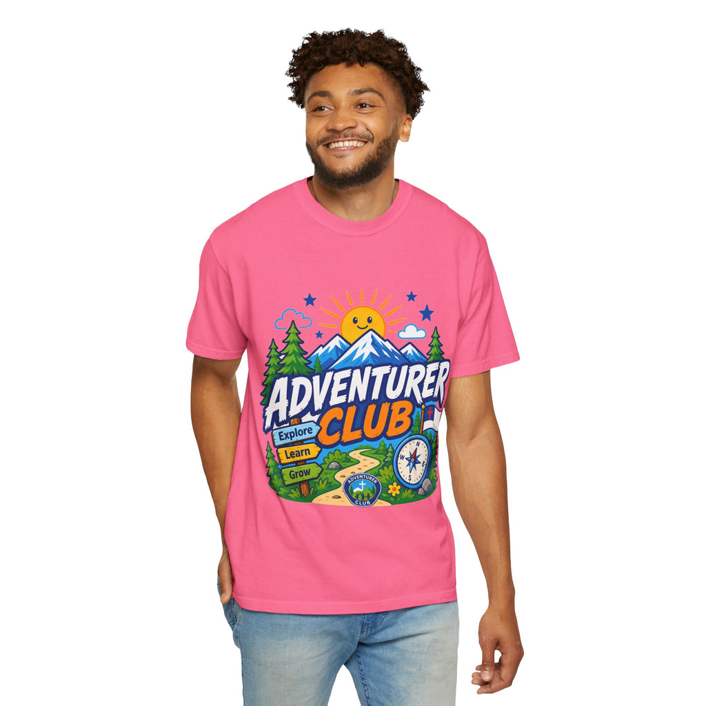 Adventurer Club Adult Unisex T-shirt | Camping Adventure Badge Graphic