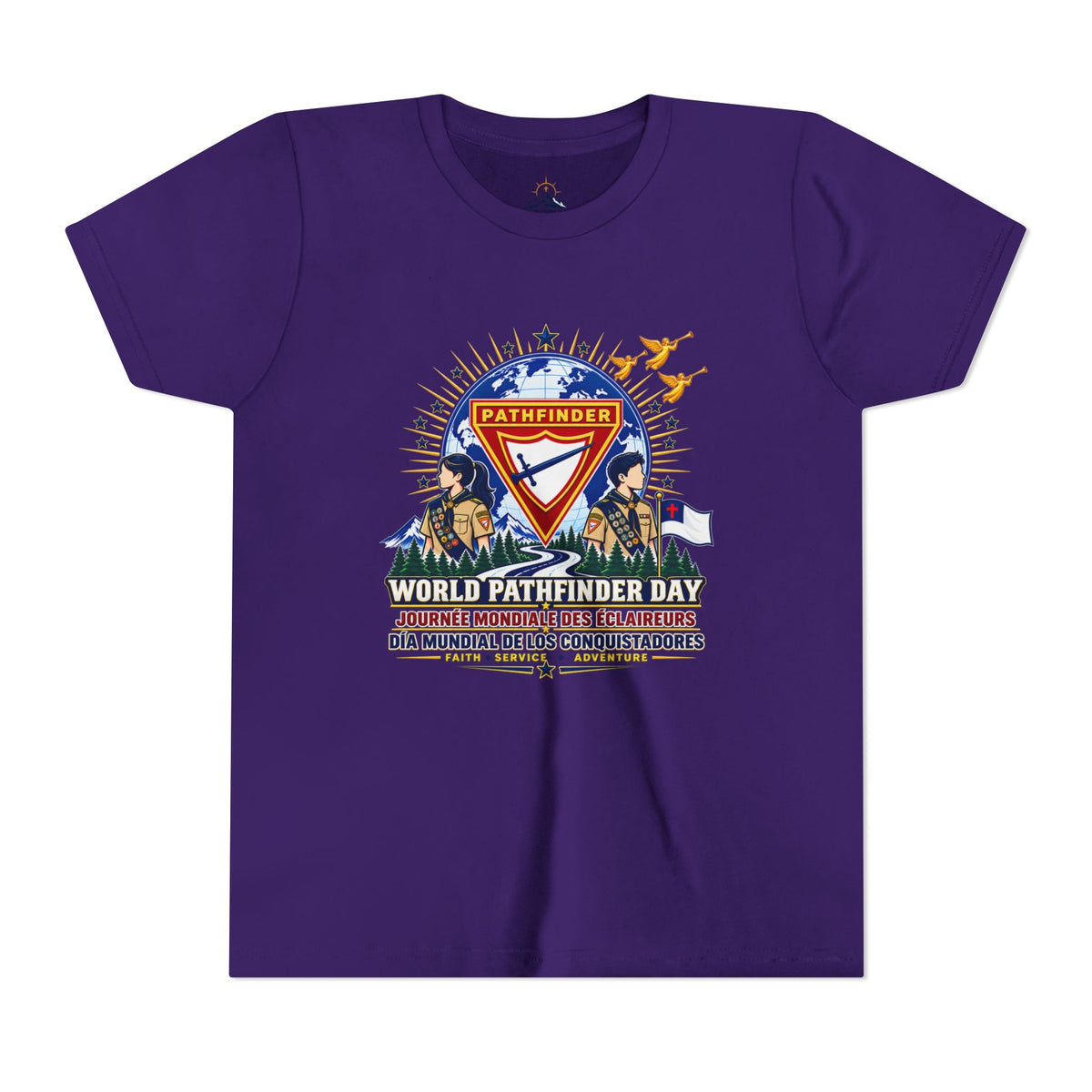 Youth Tee — World Pathfinder Day Badge Graphic (Trilingual)