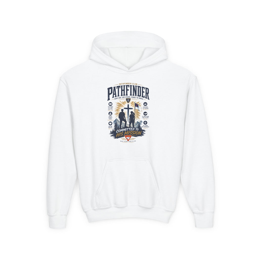 Sweat à capuche jeune Pathfinder Cross Silhouette | Design scout chrétien aventureux