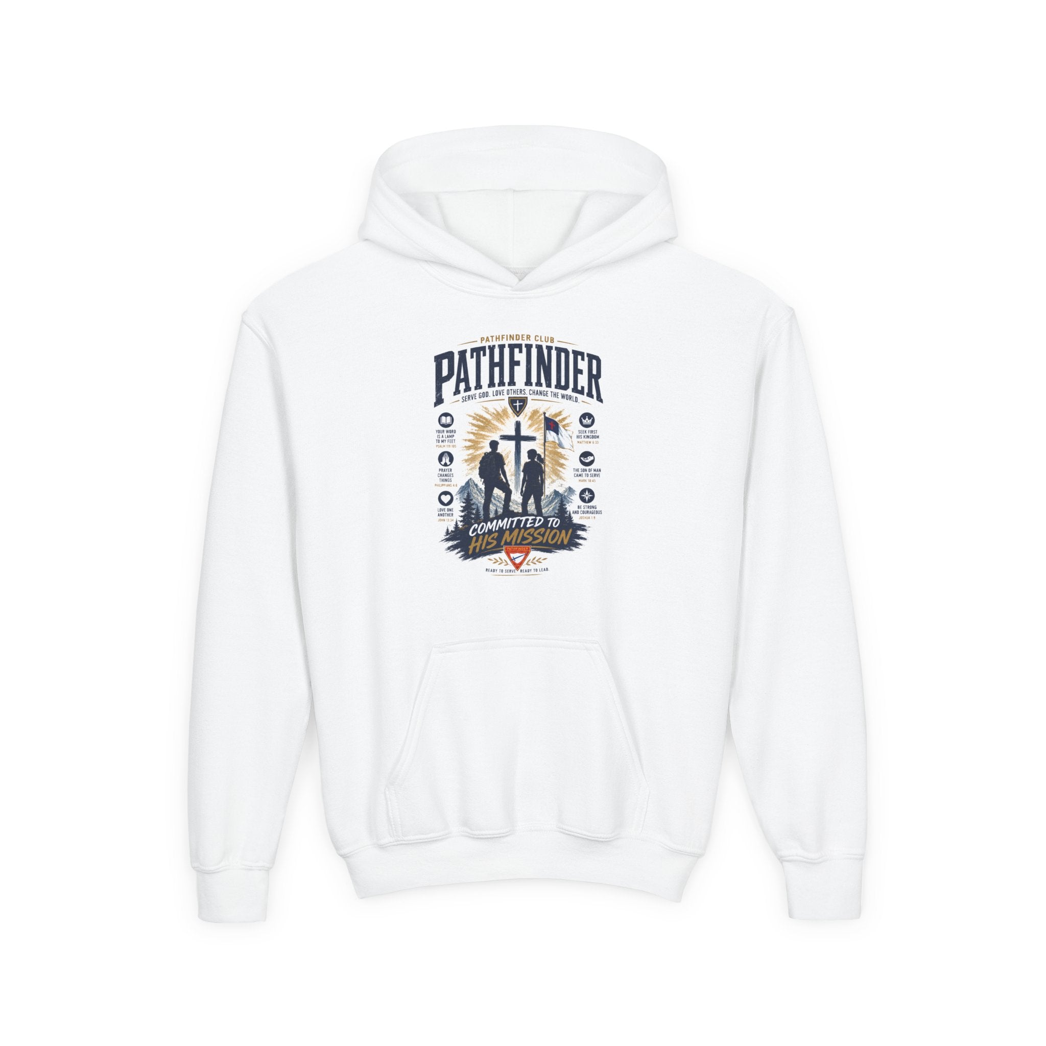 Pathfinder Cross Silhouette youth hoodie | Christian scout adventure design