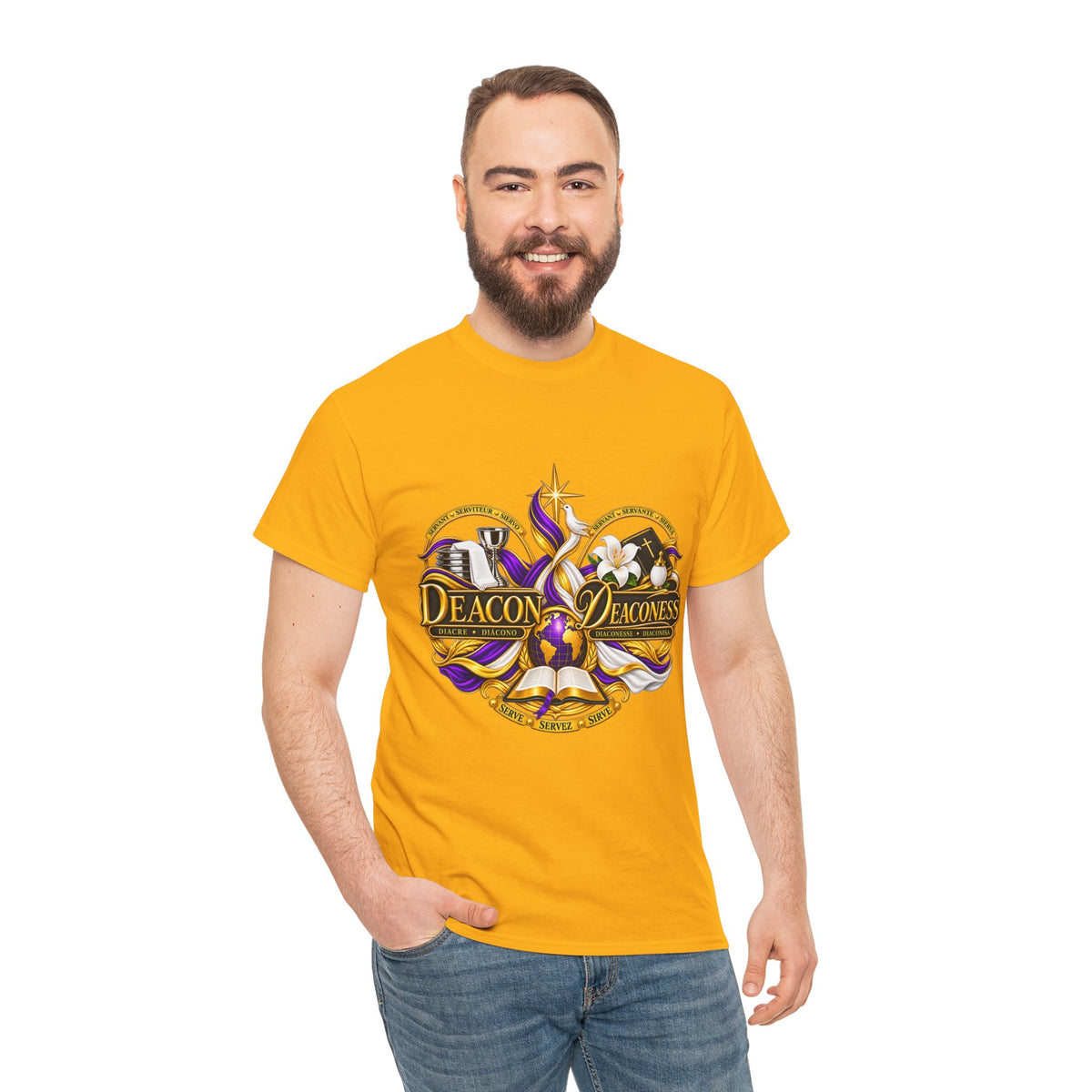 Deacon & Deaconess Heart Logo T-Shirt — Church Ministry Tee (Purple & Gold)