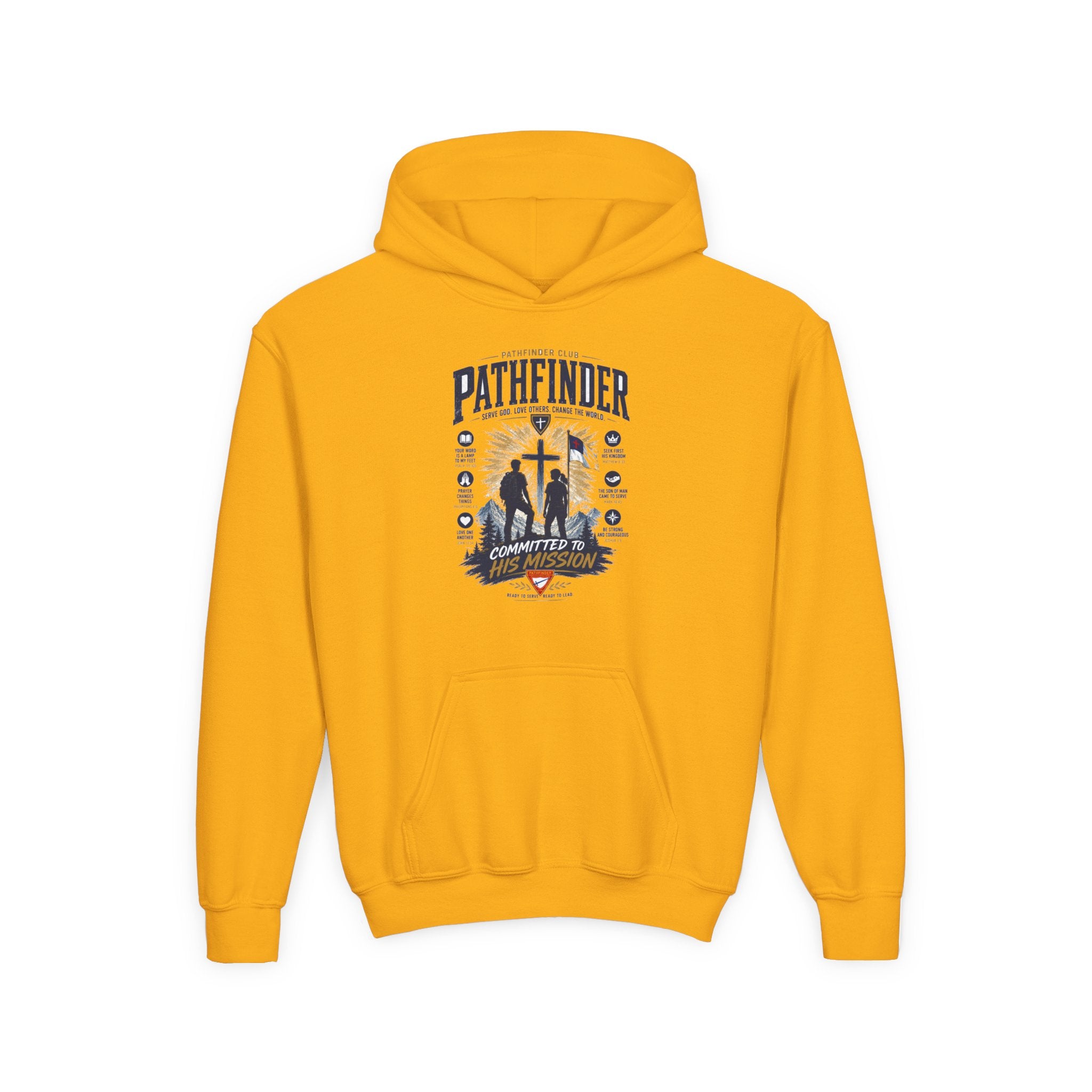 Pathfinder Cross Silhouette youth hoodie | Christian scout adventure design