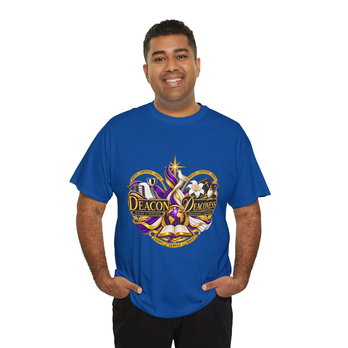 Deacon & Deaconess Heart Logo T-Shirt — Church Ministry Tee (Purple & Gold)