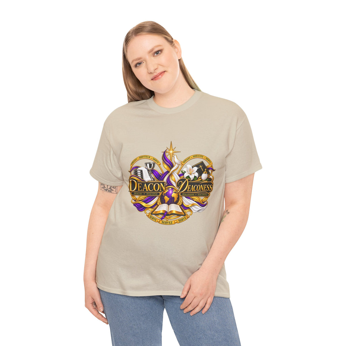 Deacon & Deaconess Heart Logo T-Shirt — Church Ministry Tee (Purple & Gold)
