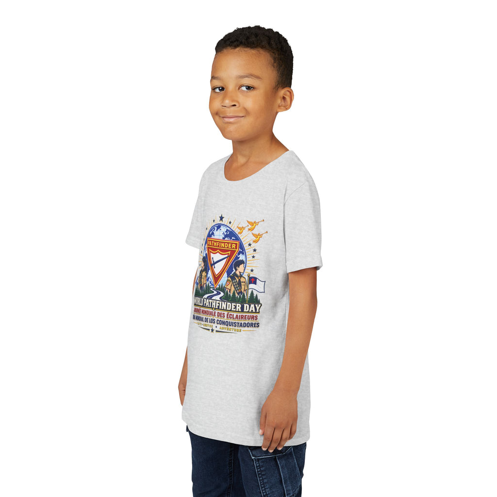 Youth Tee — World Pathfinder Day Badge Graphic (Trilingual)