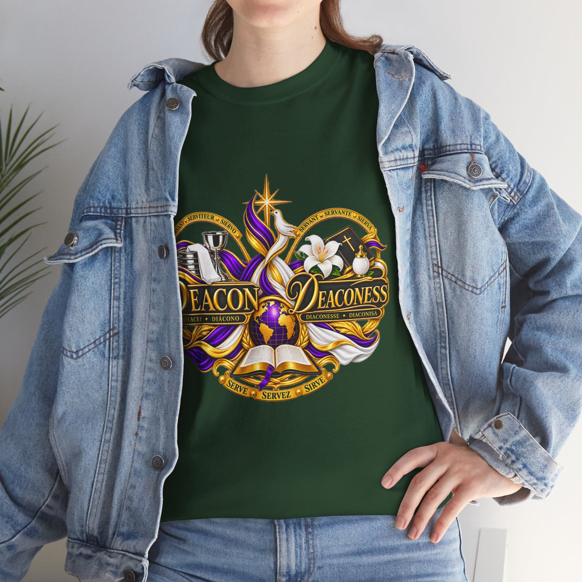 Deacon & Deaconess Heart Logo T-Shirt — Church Ministry Tee (Purple & Gold)
