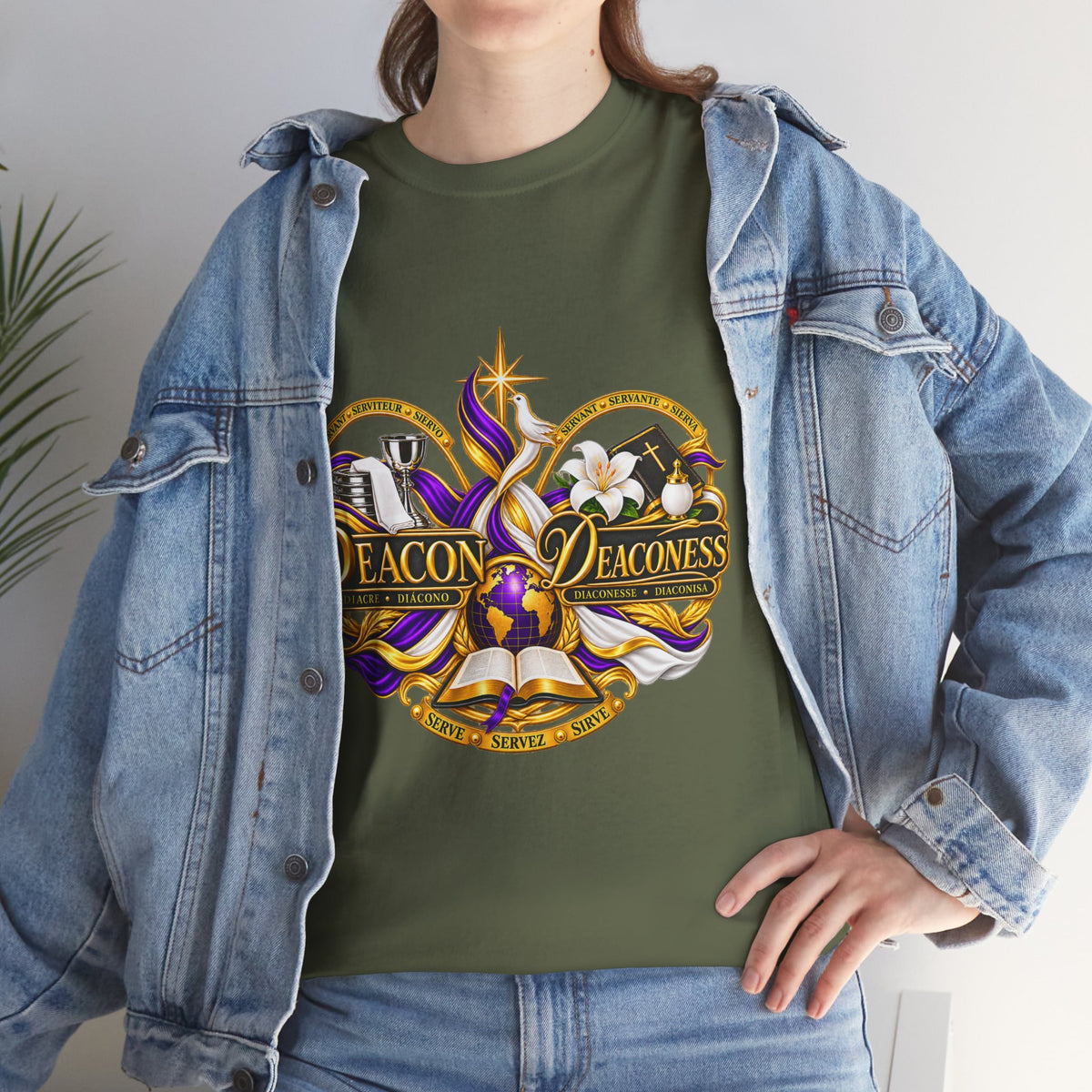 Deacon & Deaconess Heart Logo T-Shirt — Church Ministry Tee (Purple & Gold)