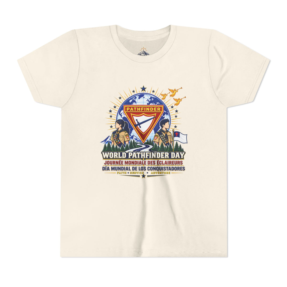 Youth Tee — World Pathfinder Day Badge Graphic (Trilingual)