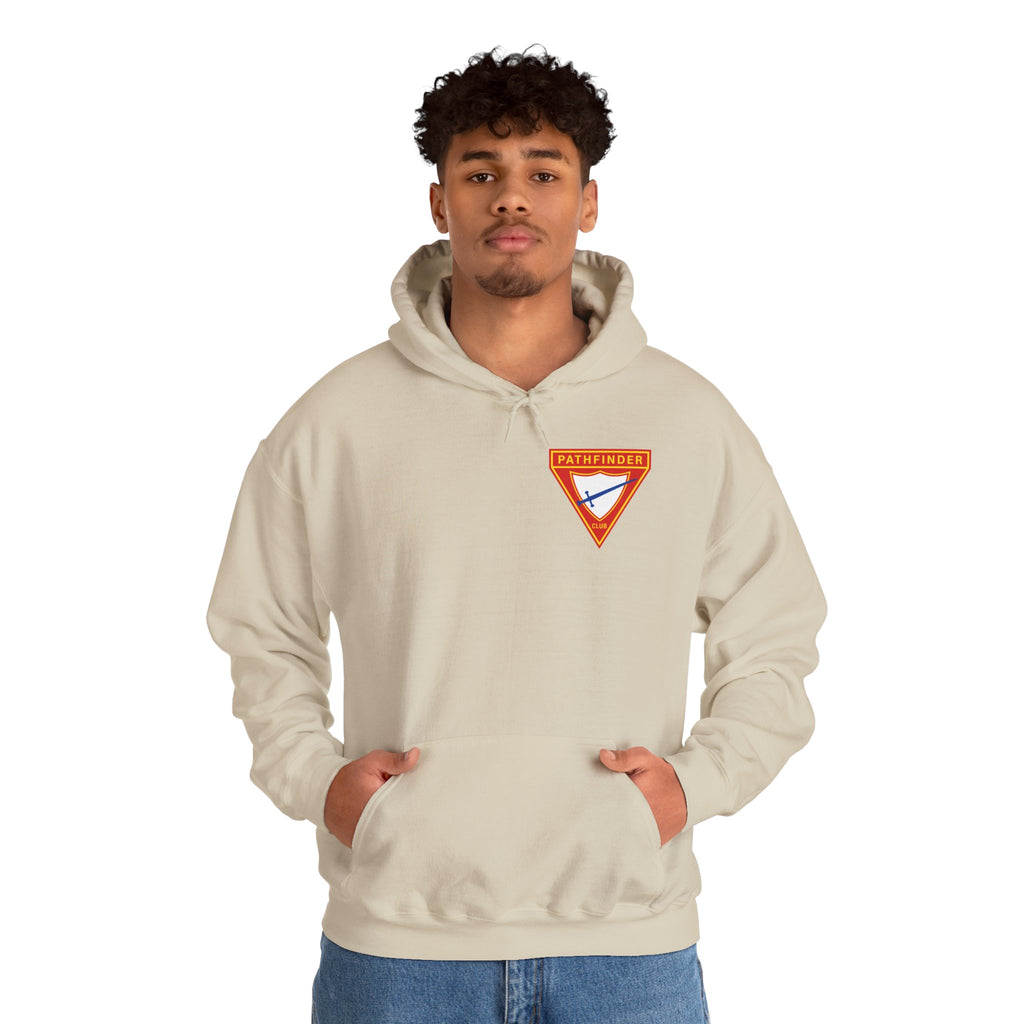 Pathfinder Club Hoodie — Vintage Triangle Patch Logo Hooded Sweatshirt