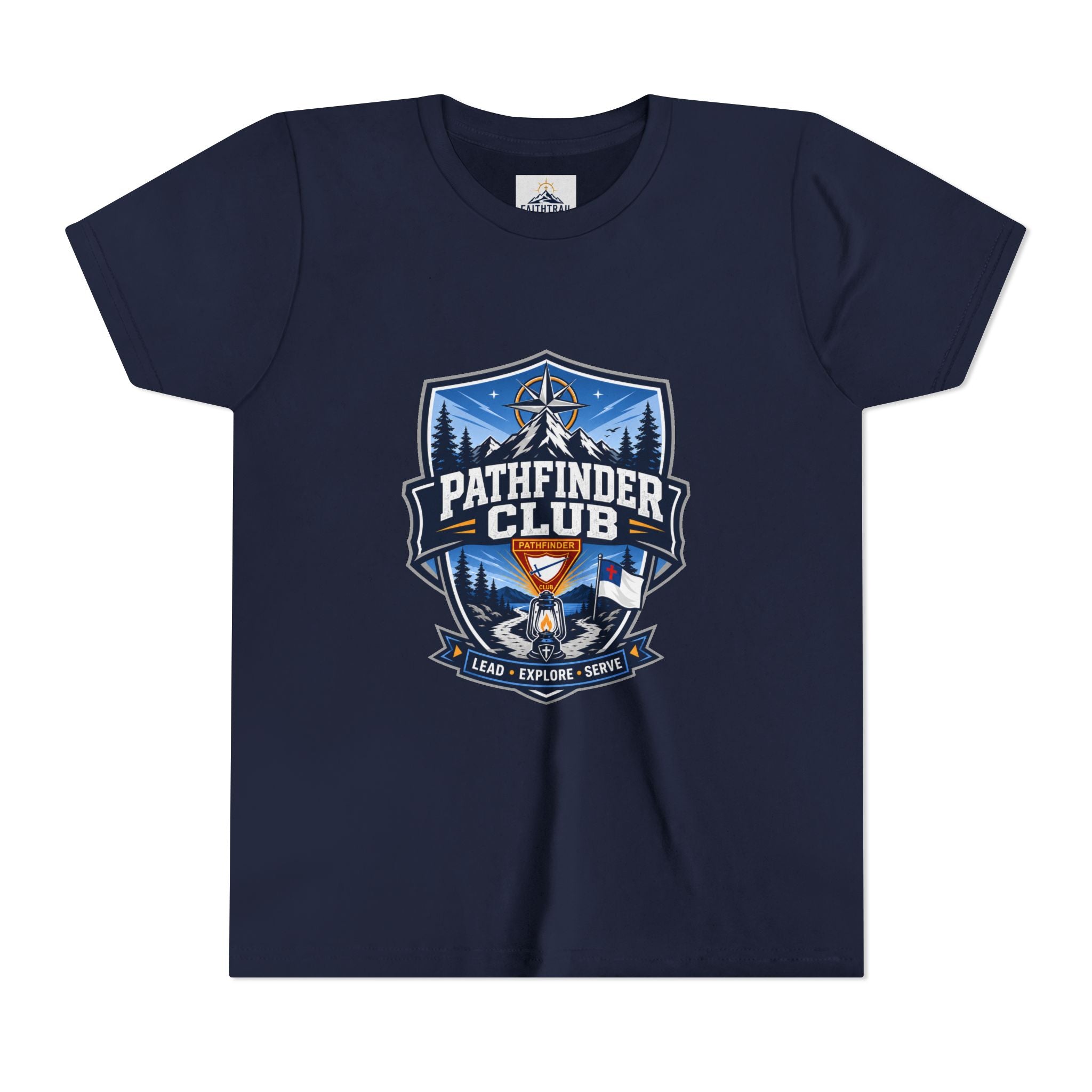 Pathfinder Club Youth T-Shirt | Camping Compass, Campfire, Pine Trees