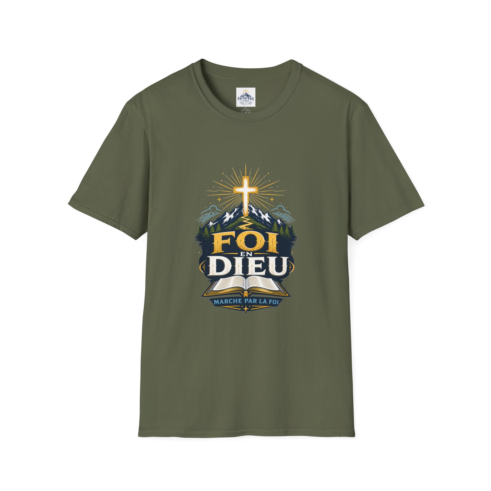 Faith Mountain T‑Shirt — "Foi Dieu" Cross Christian Tee