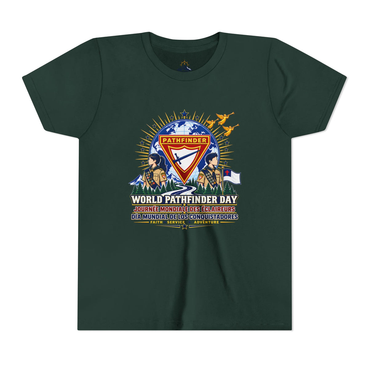 Youth Tee — World Pathfinder Day Badge Graphic (Trilingual)