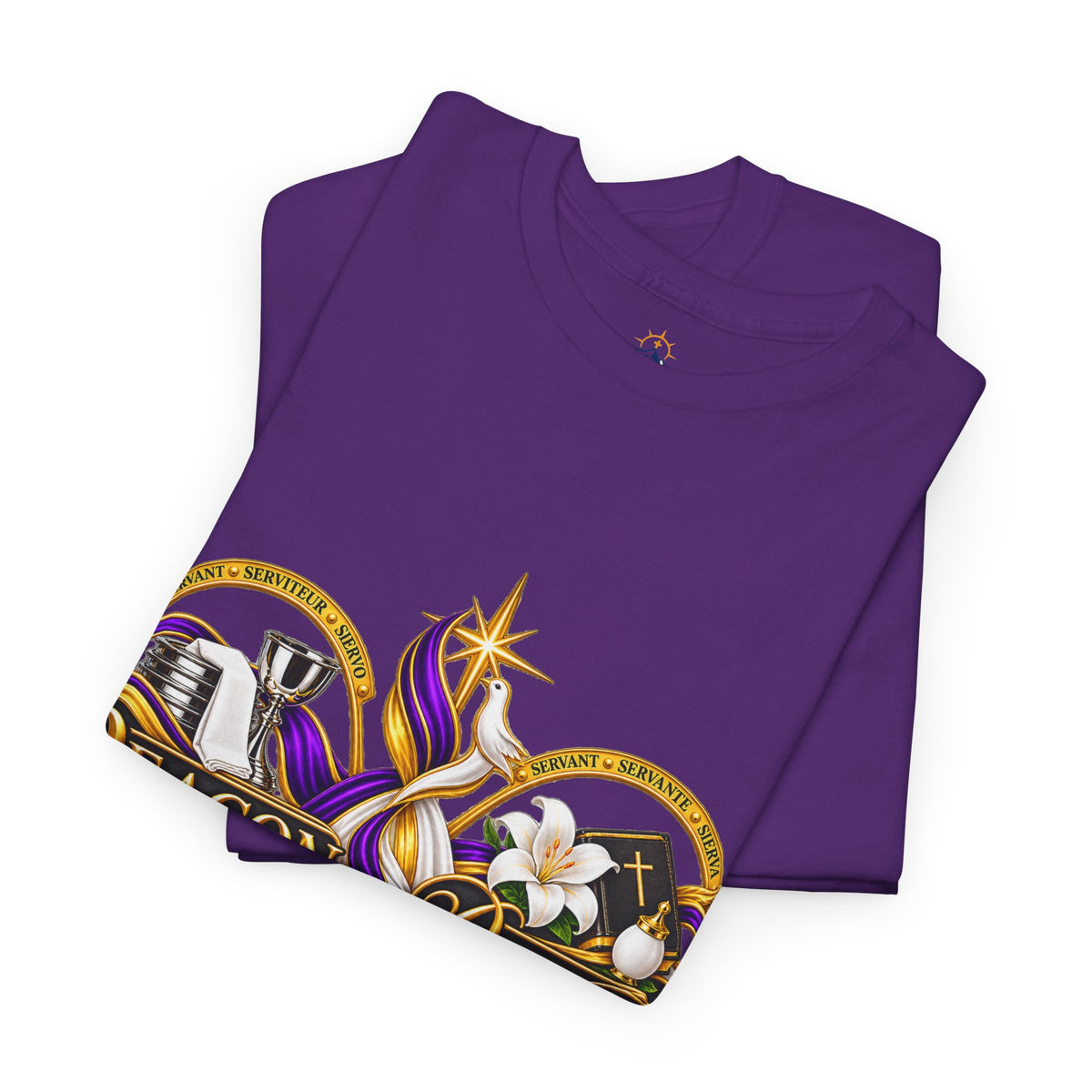 Deacon & Deaconess Heart Logo T-Shirt — Church Ministry Tee (Purple & Gold)