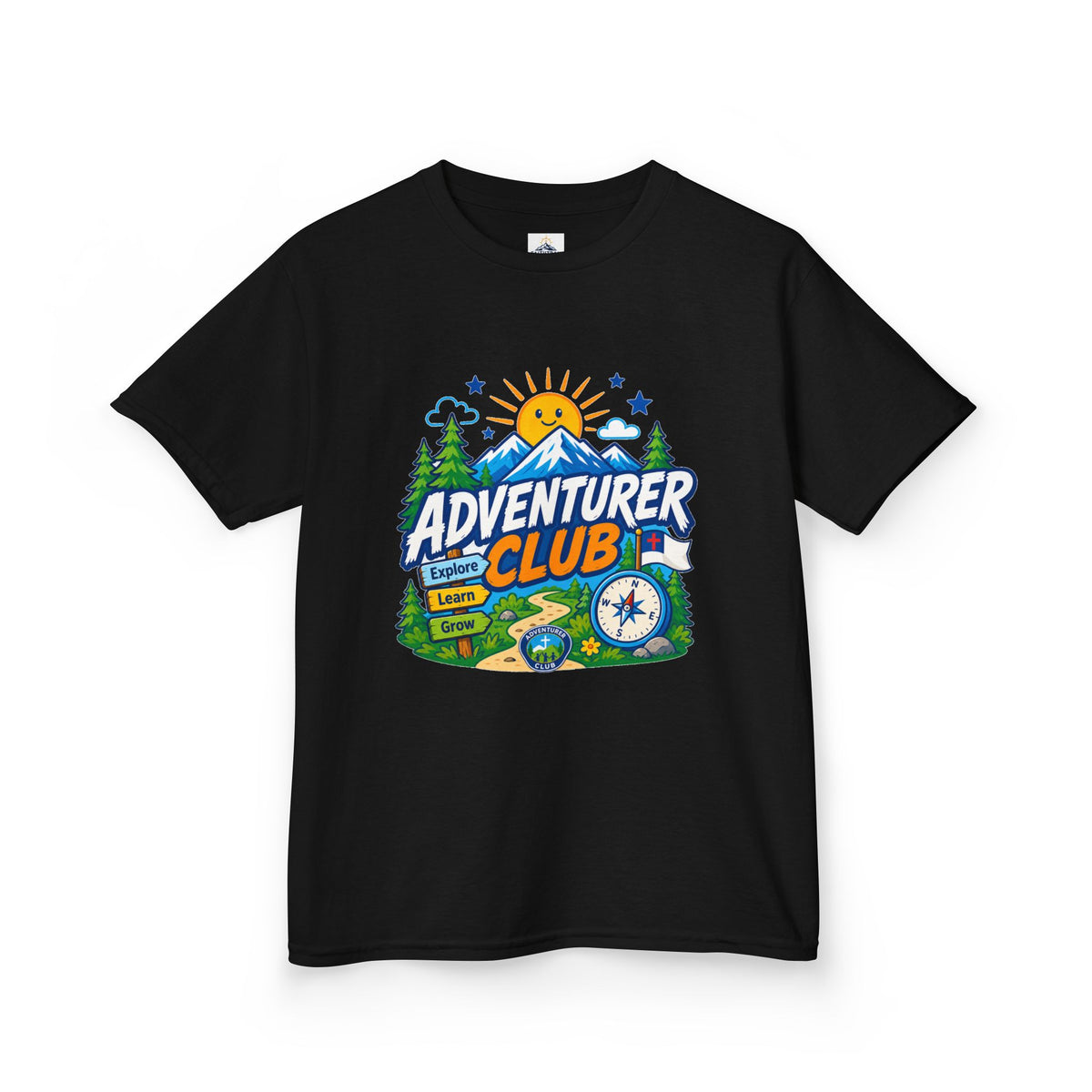 Adventurer Club Kids Tee | Camping Compass Sunrise Outdoors