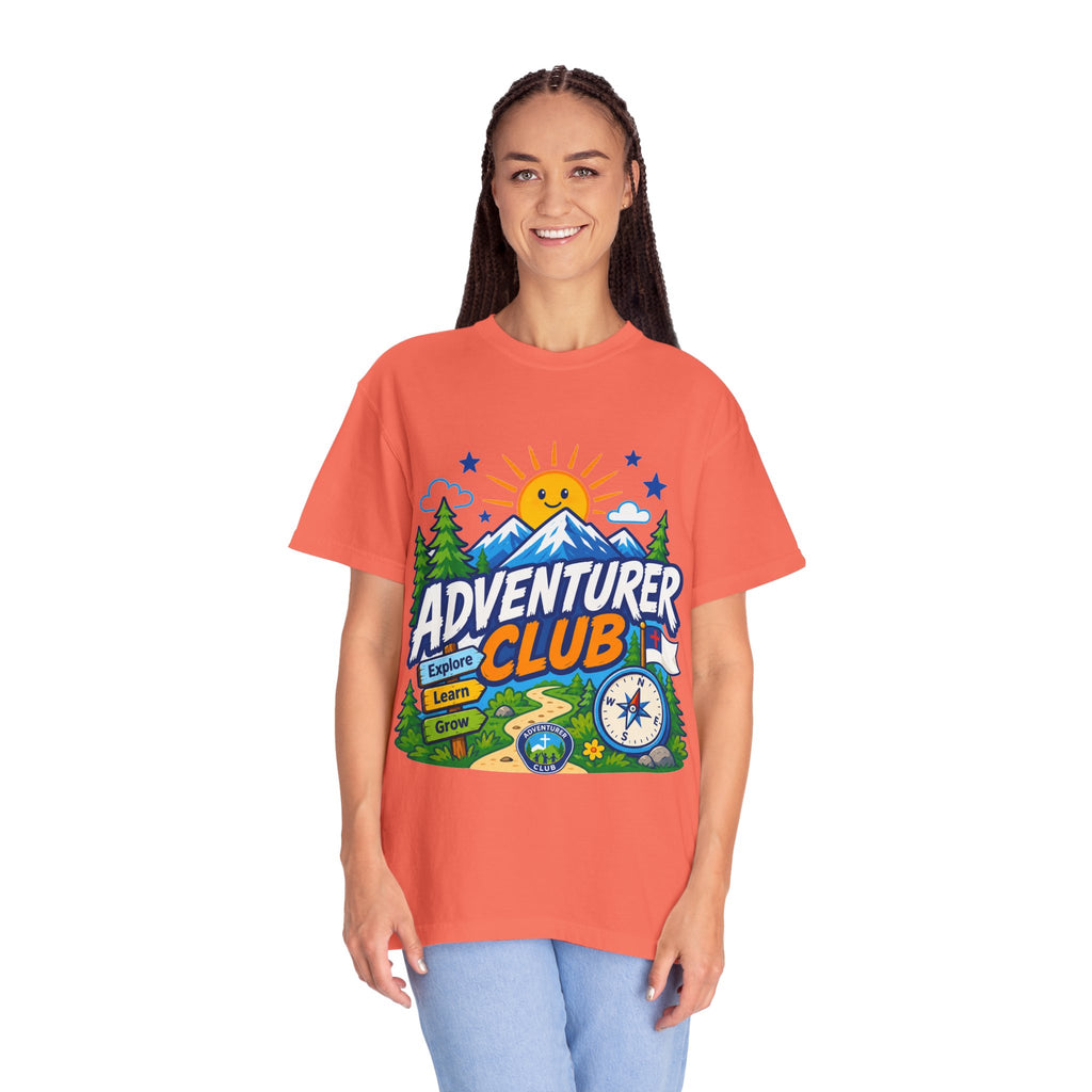 Adventurer Club Adult Unisex T-shirt | Camping Adventure Badge Graphic