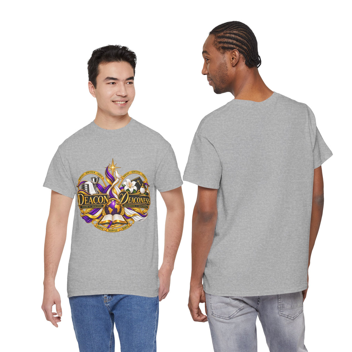 Deacon & Deaconess Heart Logo T-Shirt — Church Ministry Tee (Purple & Gold)