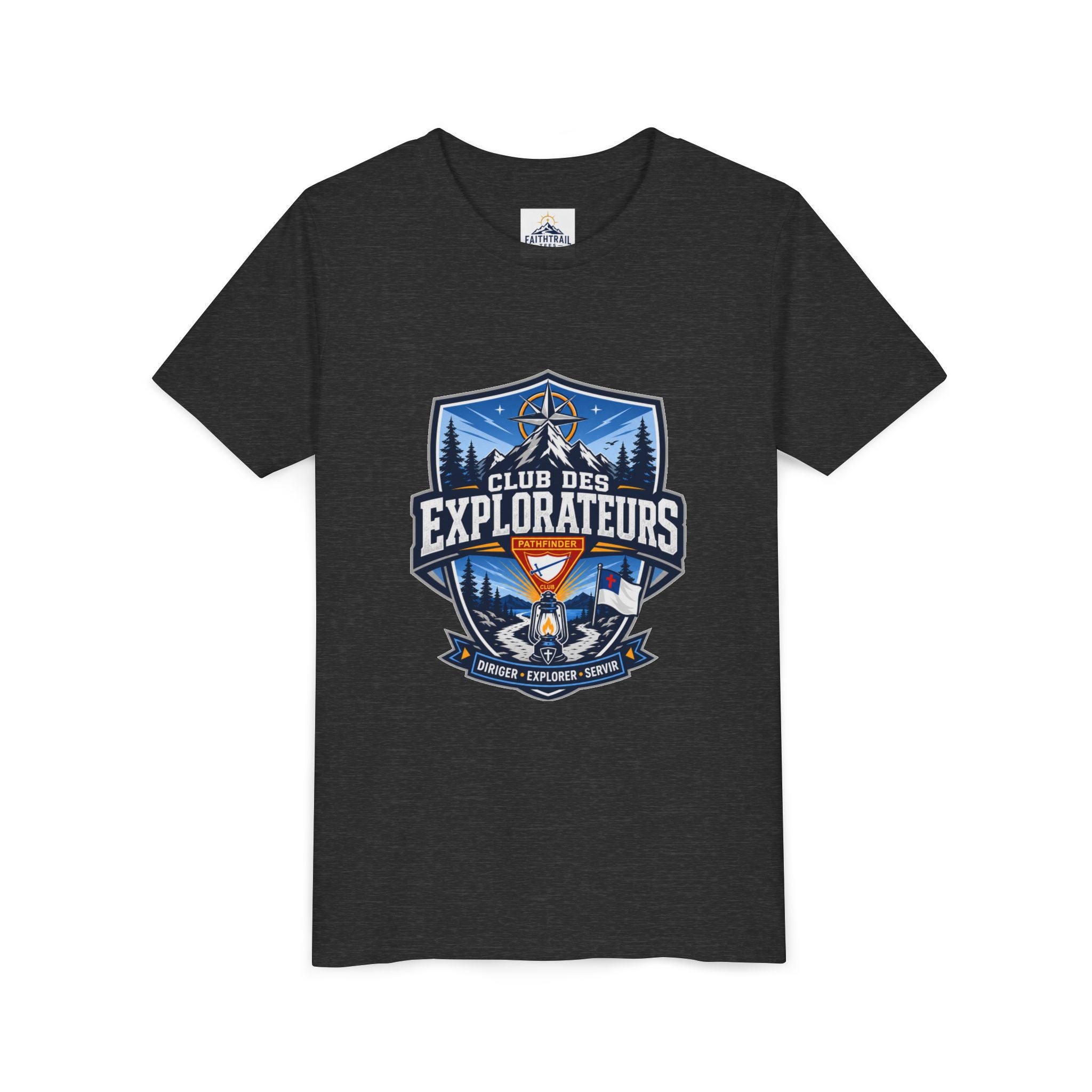 Explorateurs T-shirt pour les jeunes | Compas de camping, feu de camp, pins