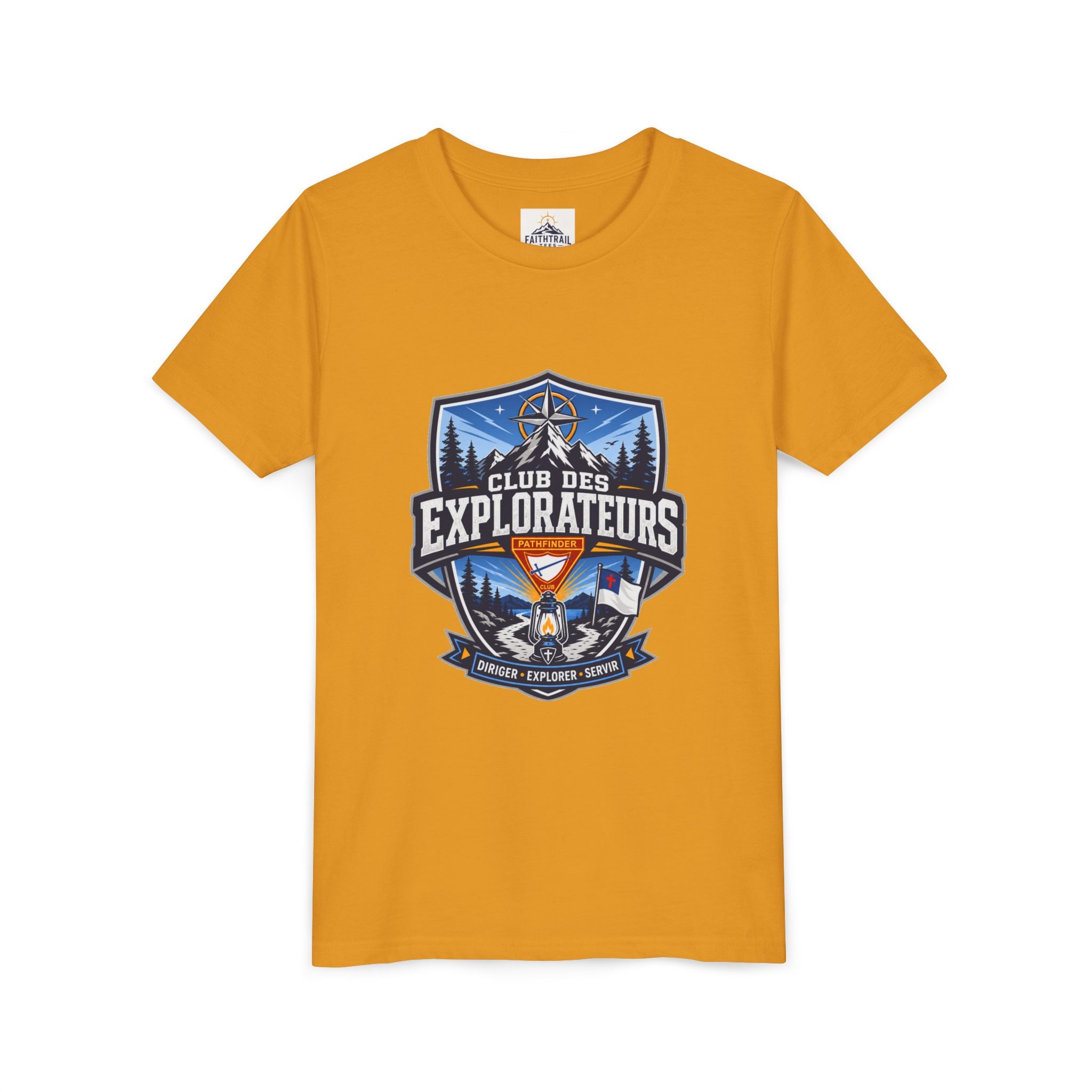Explorateurs T-shirt pour les jeunes | Compas de camping, feu de camp, pins