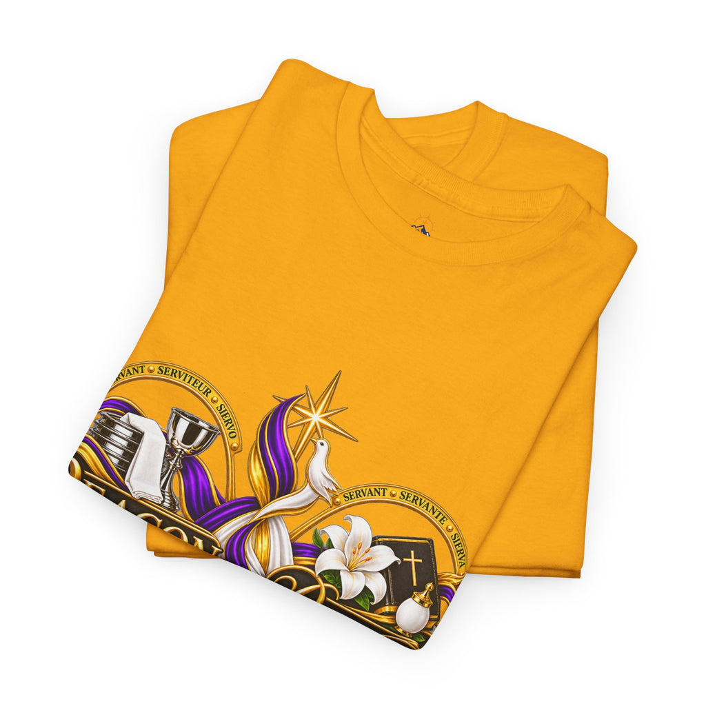 Deacon & Deaconess Heart Logo T-Shirt — Church Ministry Tee (Purple & Gold)