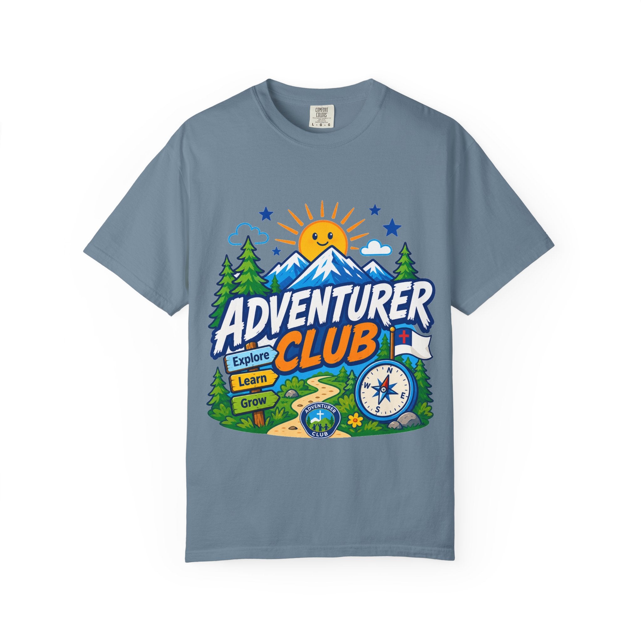 Adventurer Club Adult Unisex T-shirt | Camping Adventure Badge Graphic