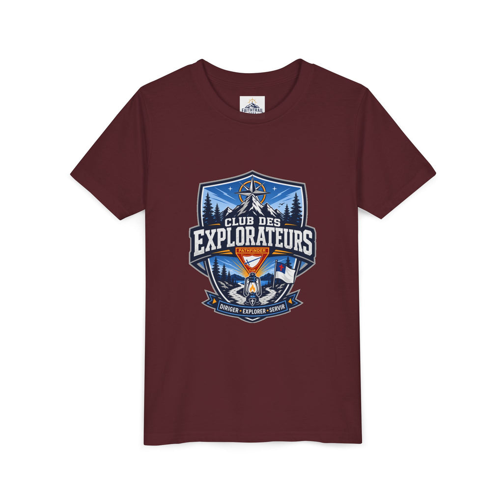 Explorateurs T-shirt pour les jeunes | Compas de camping, feu de camp, pins