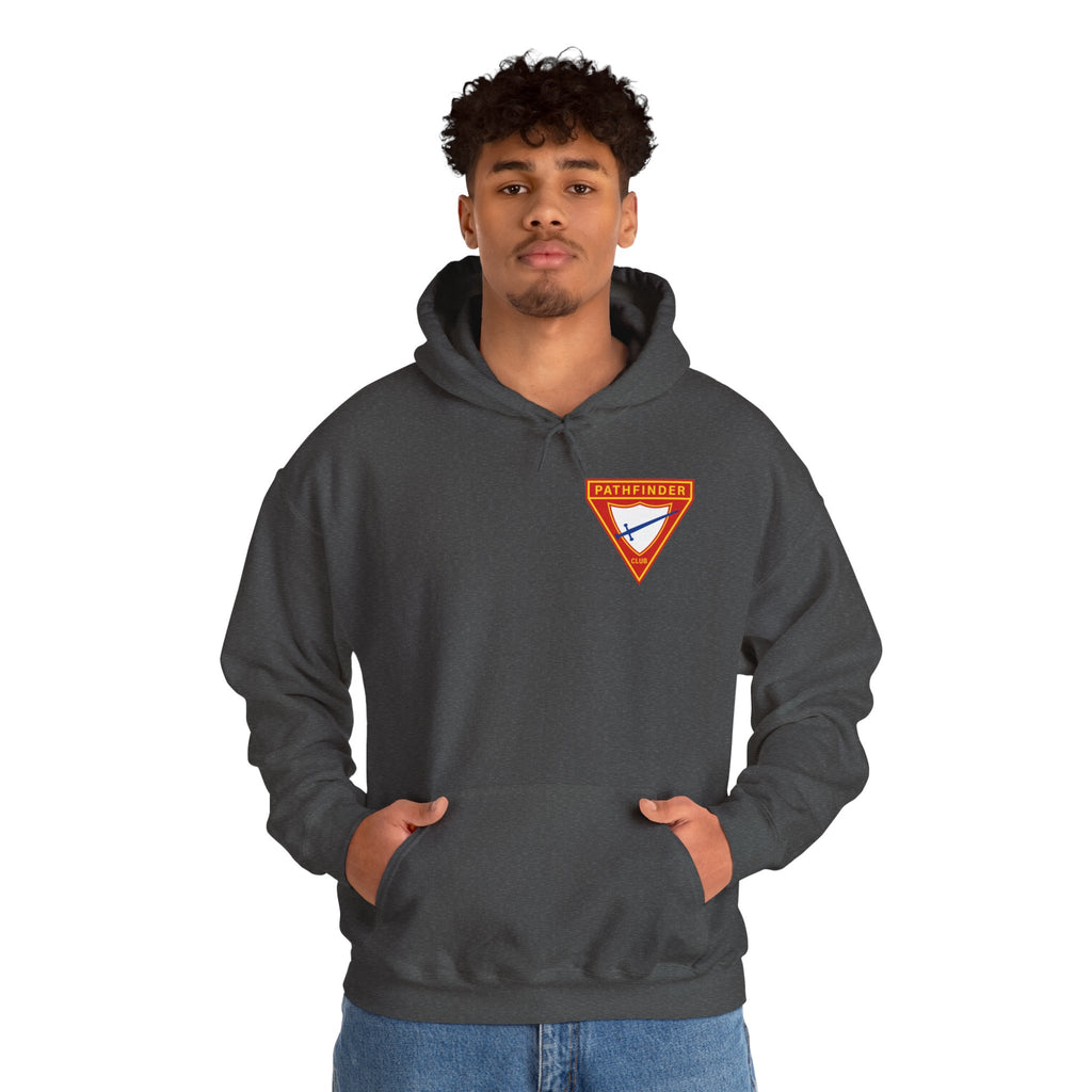 Pathfinder Club Hoodie — Vintage Triangle Patch Logo Hooded Sweatshirt