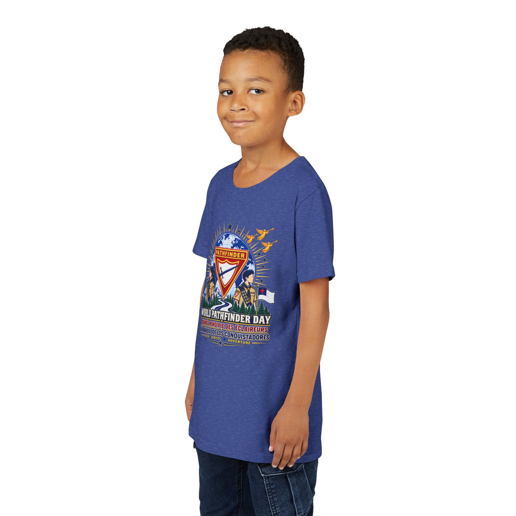 Youth Tee — World Pathfinder Day Badge Graphic (Trilingual)