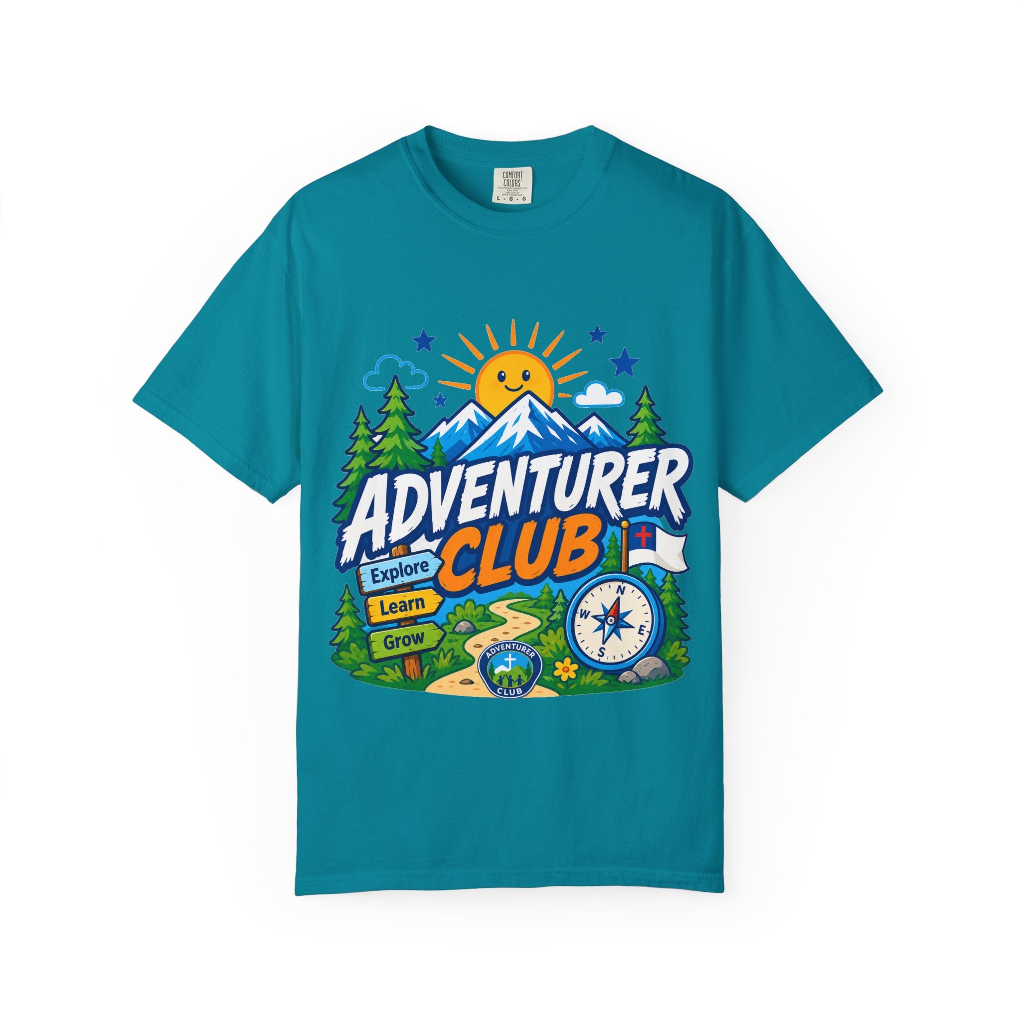 Adventurer Club Adult Unisex T-shirt | Camping Adventure Badge Graphic