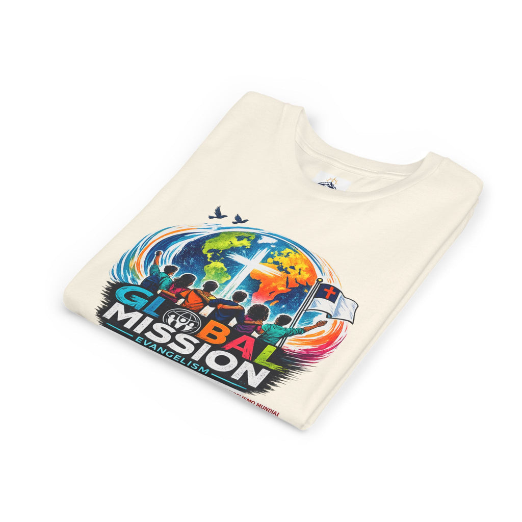 Youth Tee — Global Mission Kids Christian T‑Shirt with Cross & World Design