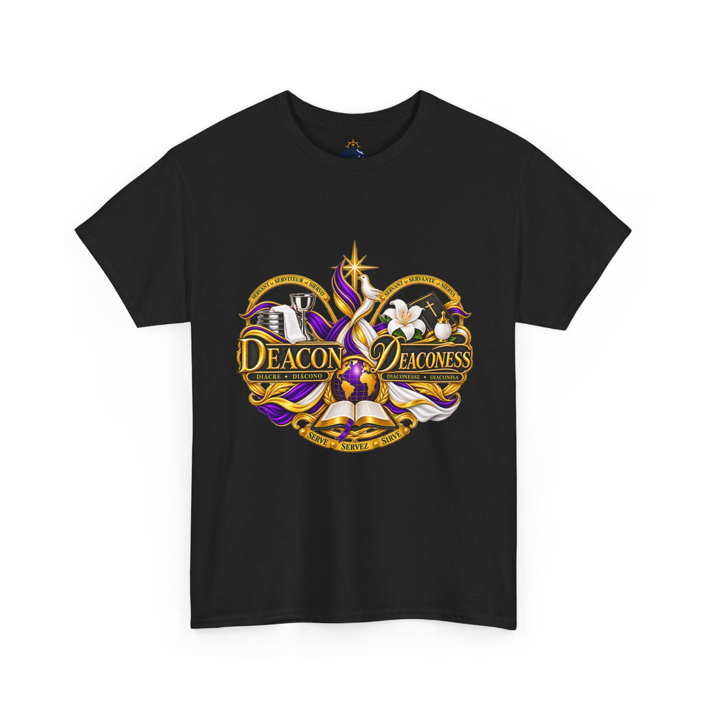 Deacon & Deaconess Heart Logo T-Shirt — Church Ministry Tee (Purple & Gold)