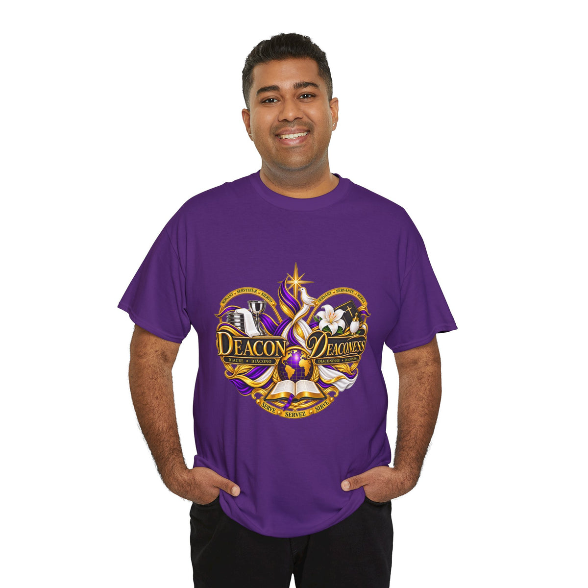 Deacon & Deaconess Heart Logo T-Shirt — Church Ministry Tee (Purple & Gold)