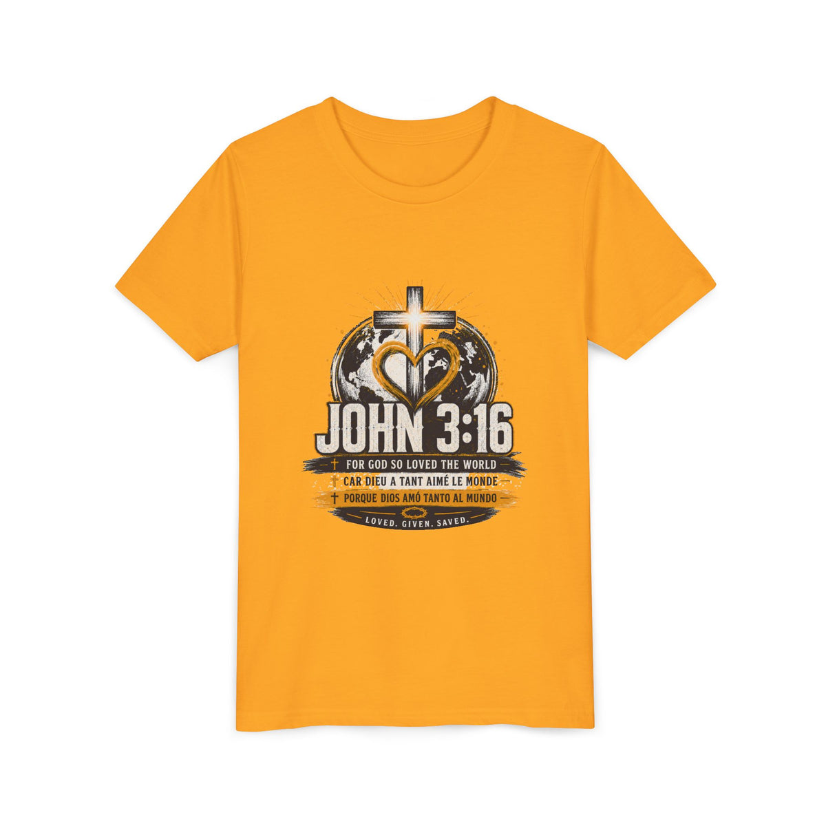 T-shirt pour jeune Jean 3:16 — T-shirt d'inspiration chrétienne pour enfants avec motif croix et globe