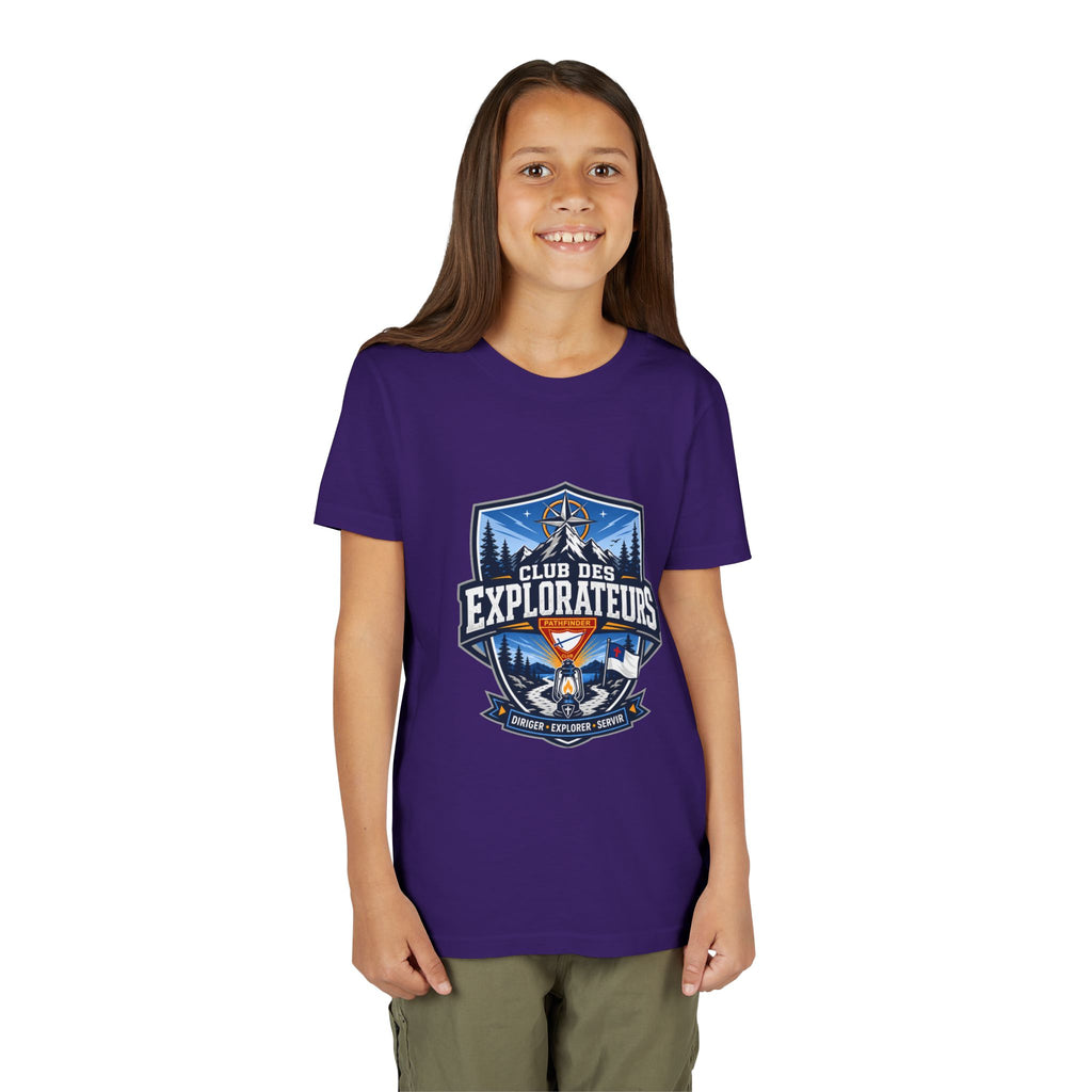 Explorateurs T-shirt pour les jeunes | Compas de camping, feu de camp, pins