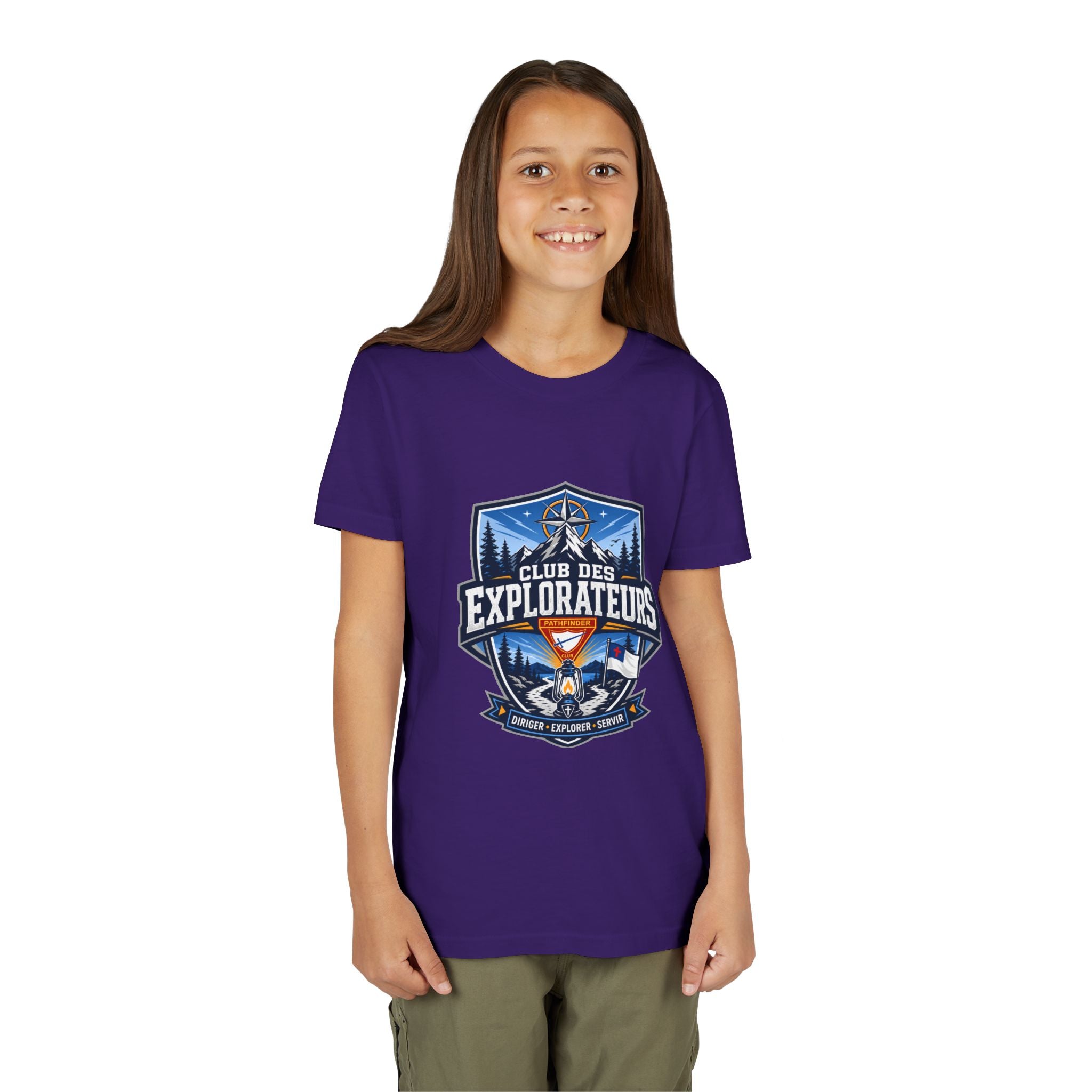 Explorateurs T-shirt pour les jeunes | Compas de camping, feu de camp, pins