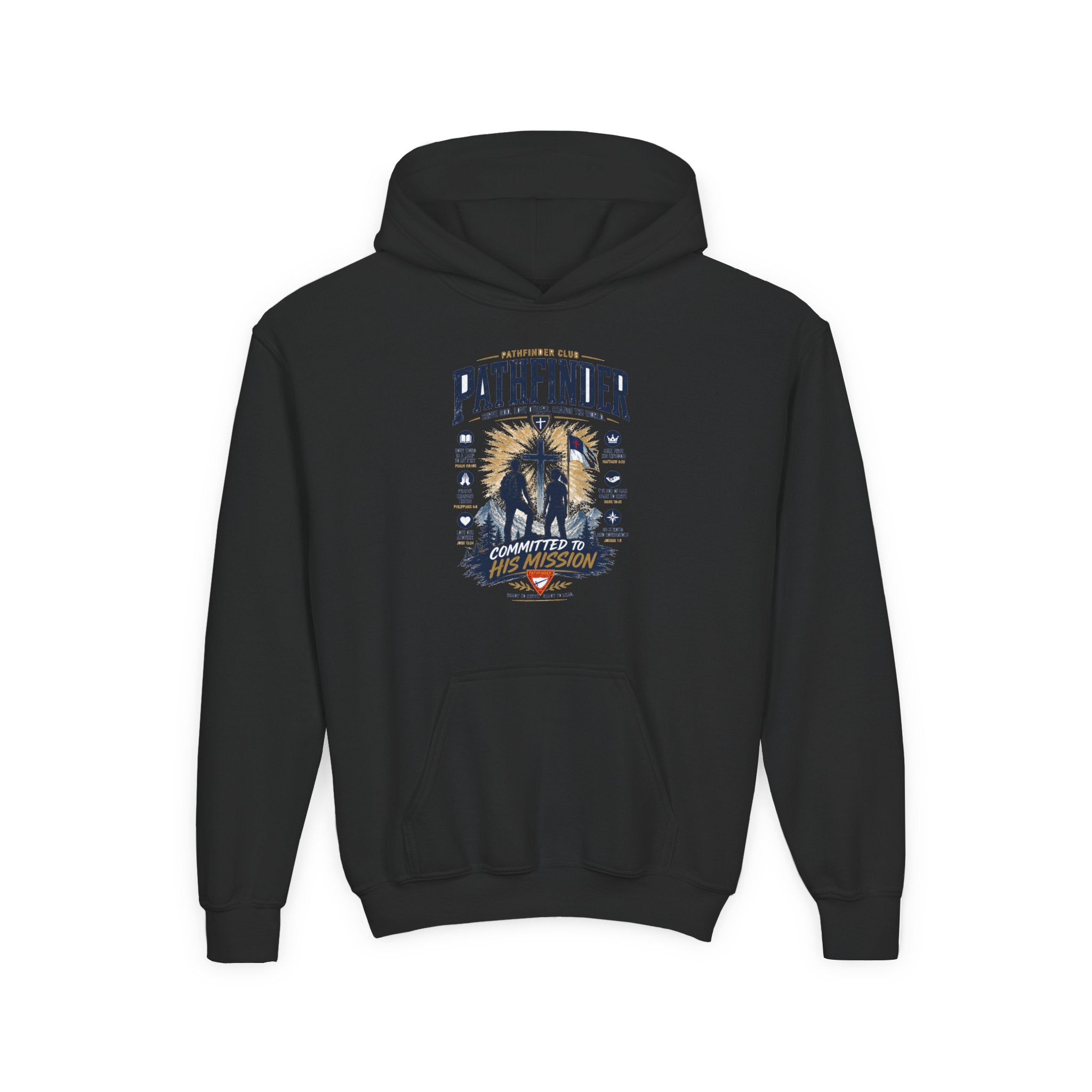 Pathfinder Cross Silhouette youth hoodie | Christian scout adventure design