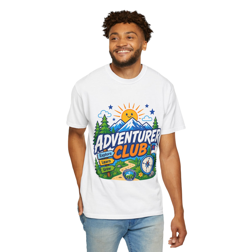 Adventurer Club Adult Unisex T-shirt | Camping Adventure Badge Graphic