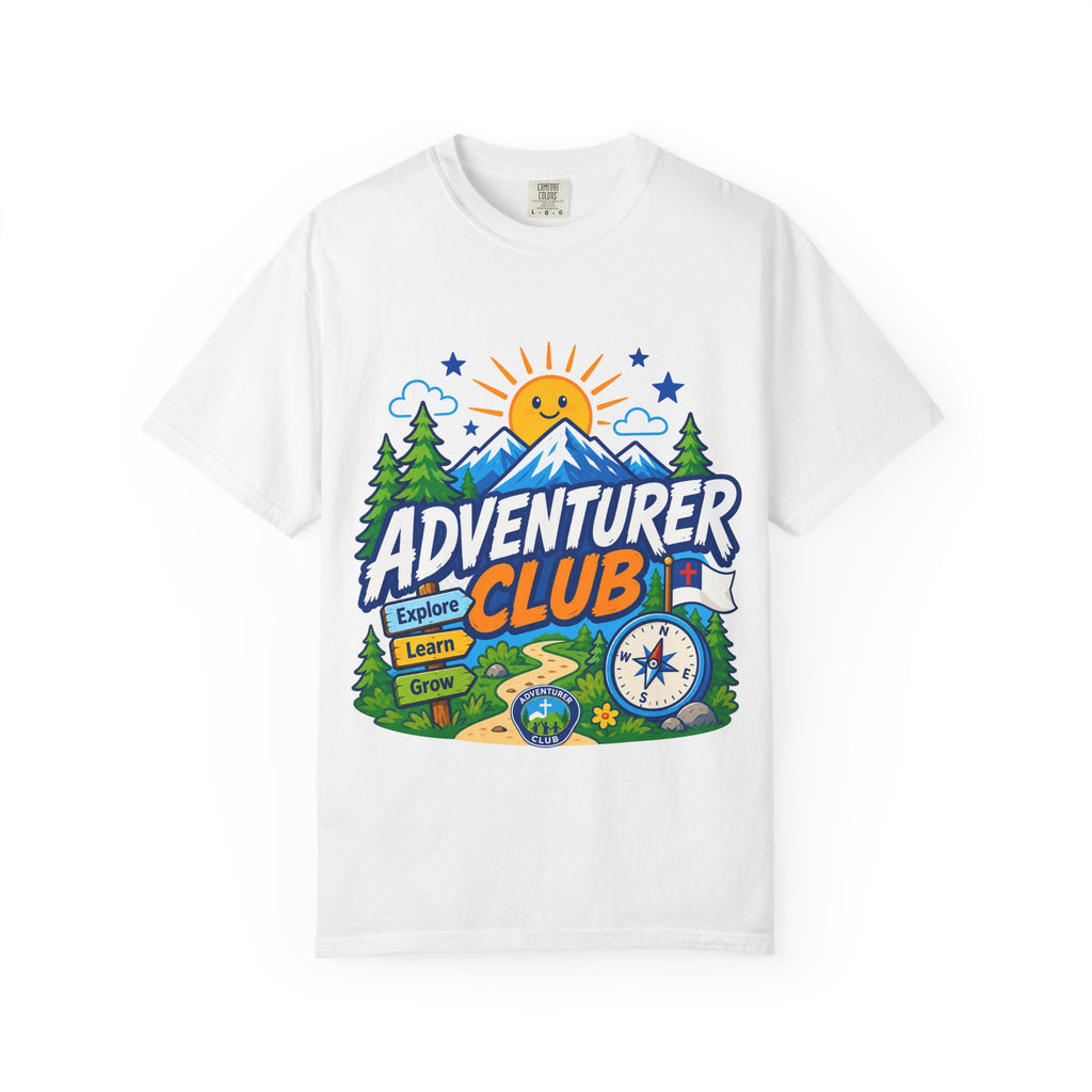 Adventurer Club Adult Unisex T-shirt | Camping Adventure Badge Graphic