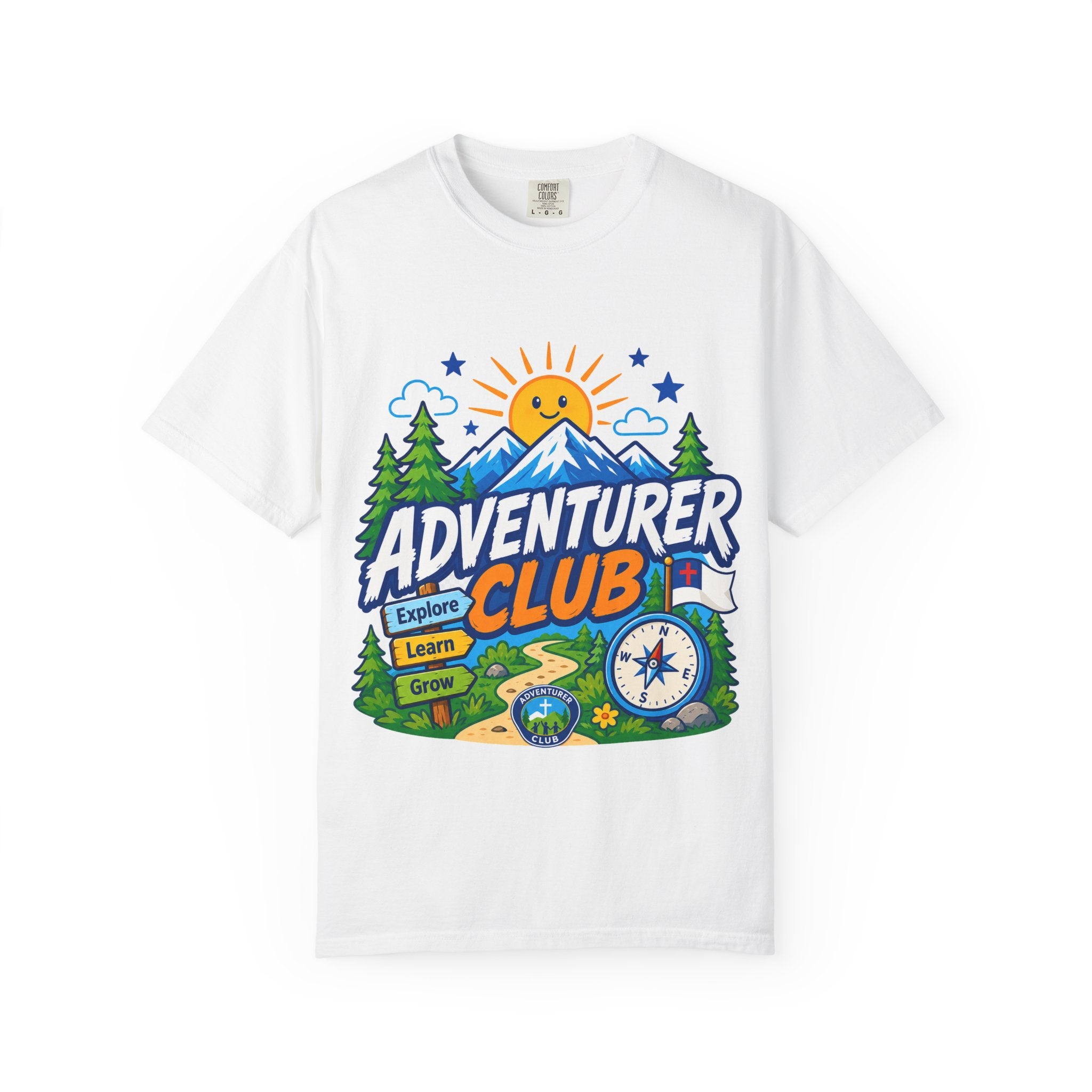 Adventurer Club Adult Unisex T-shirt | Camping Adventure Badge Graphic