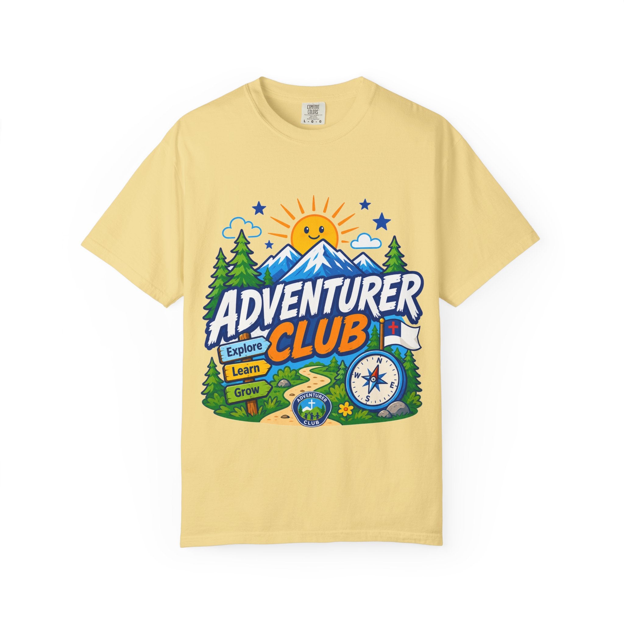 Adventurer Club Adult Unisex T-shirt | Camping Adventure Badge Graphic