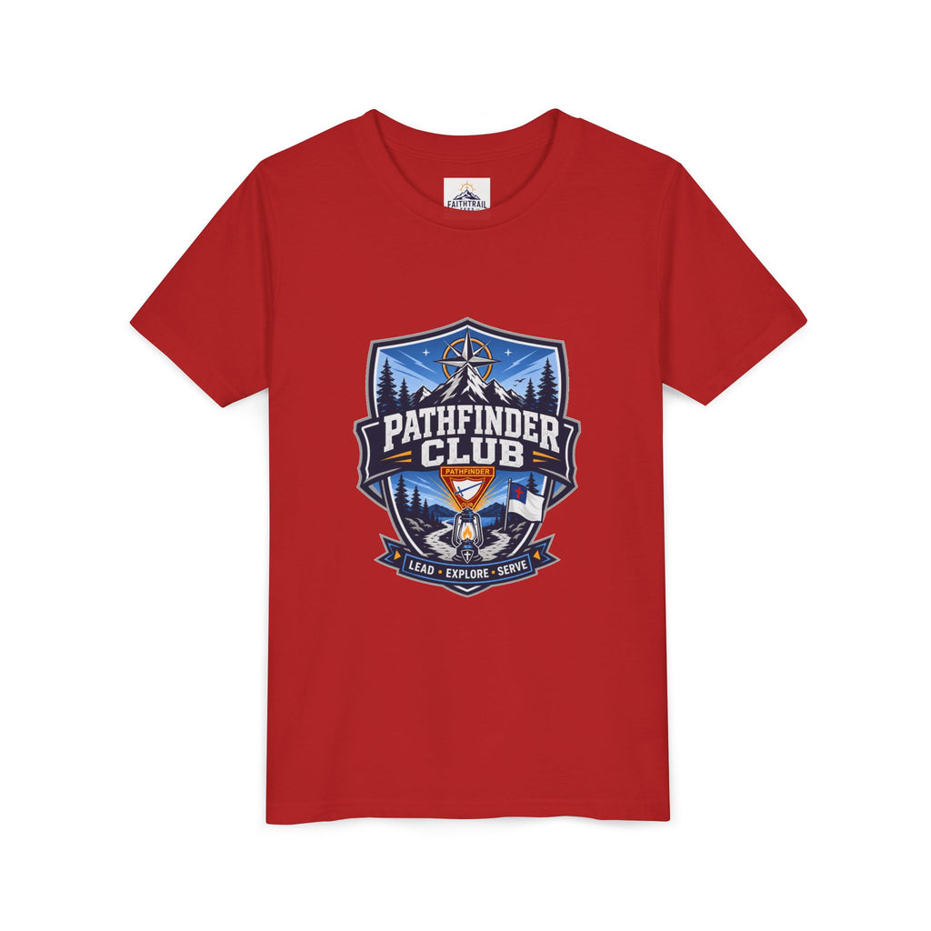 Pathfinder Club Youth T-Shirt | Camping Compass, Campfire, Pine Trees