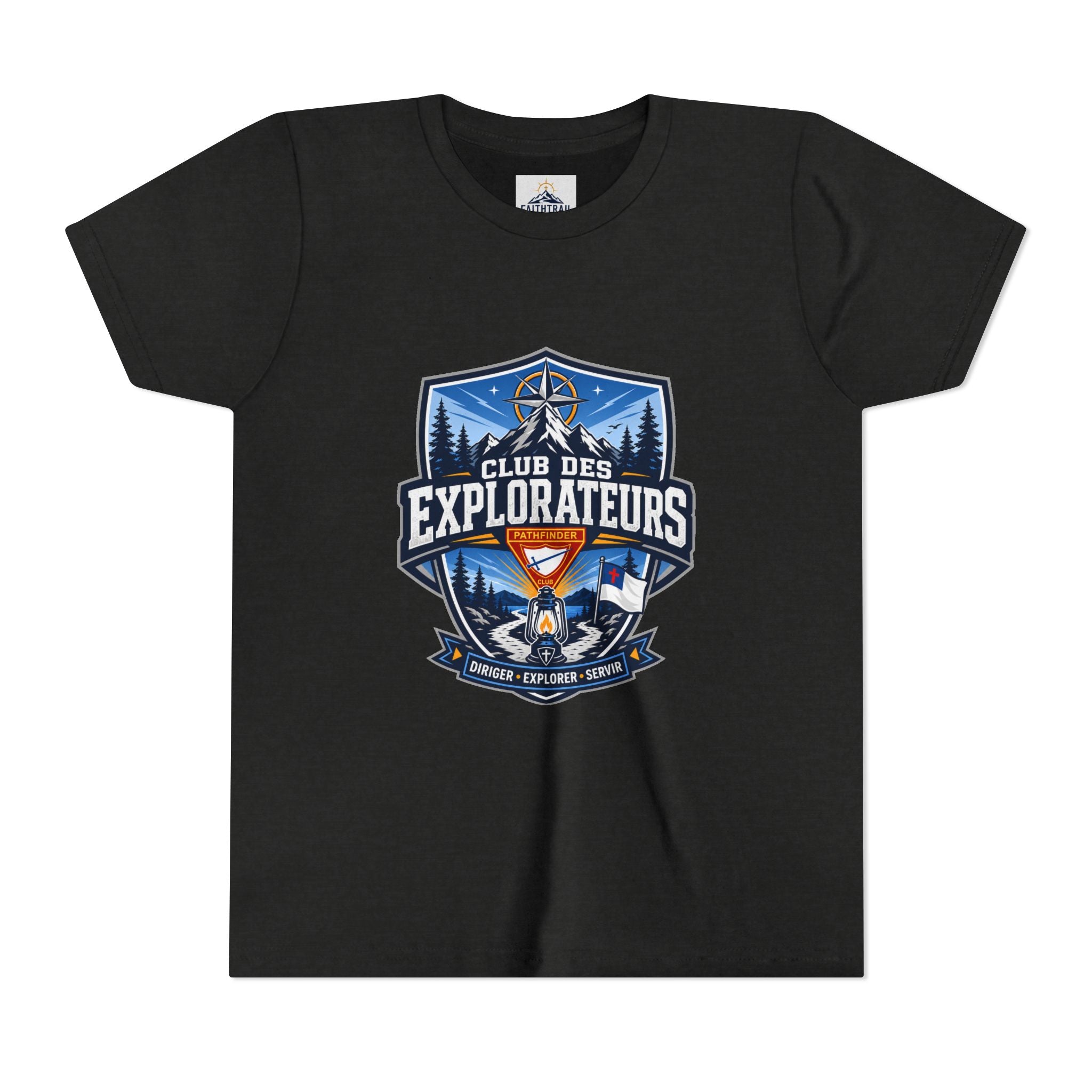 Explorateurs T-shirt pour les jeunes | Compas de camping, feu de camp, pins