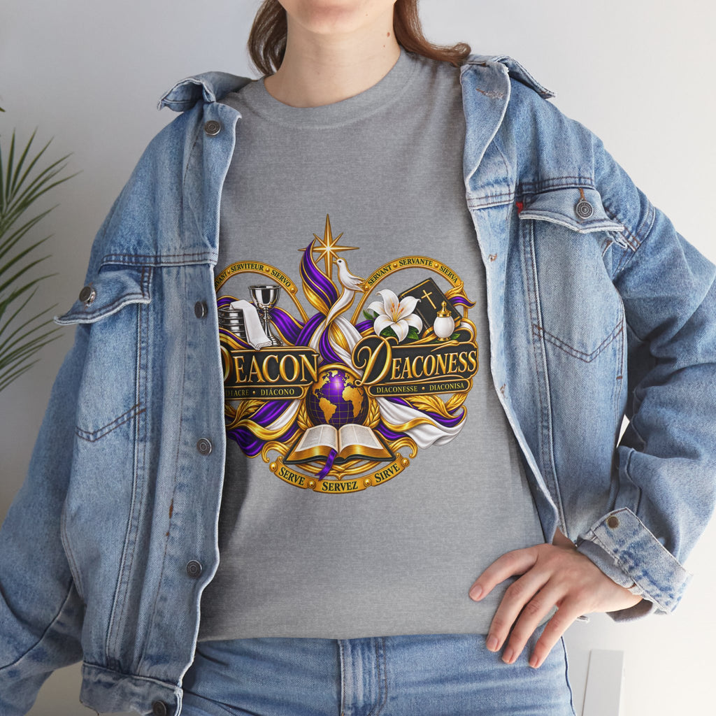 Deacon & Deaconess Heart Logo T-Shirt — Church Ministry Tee (Purple & Gold)