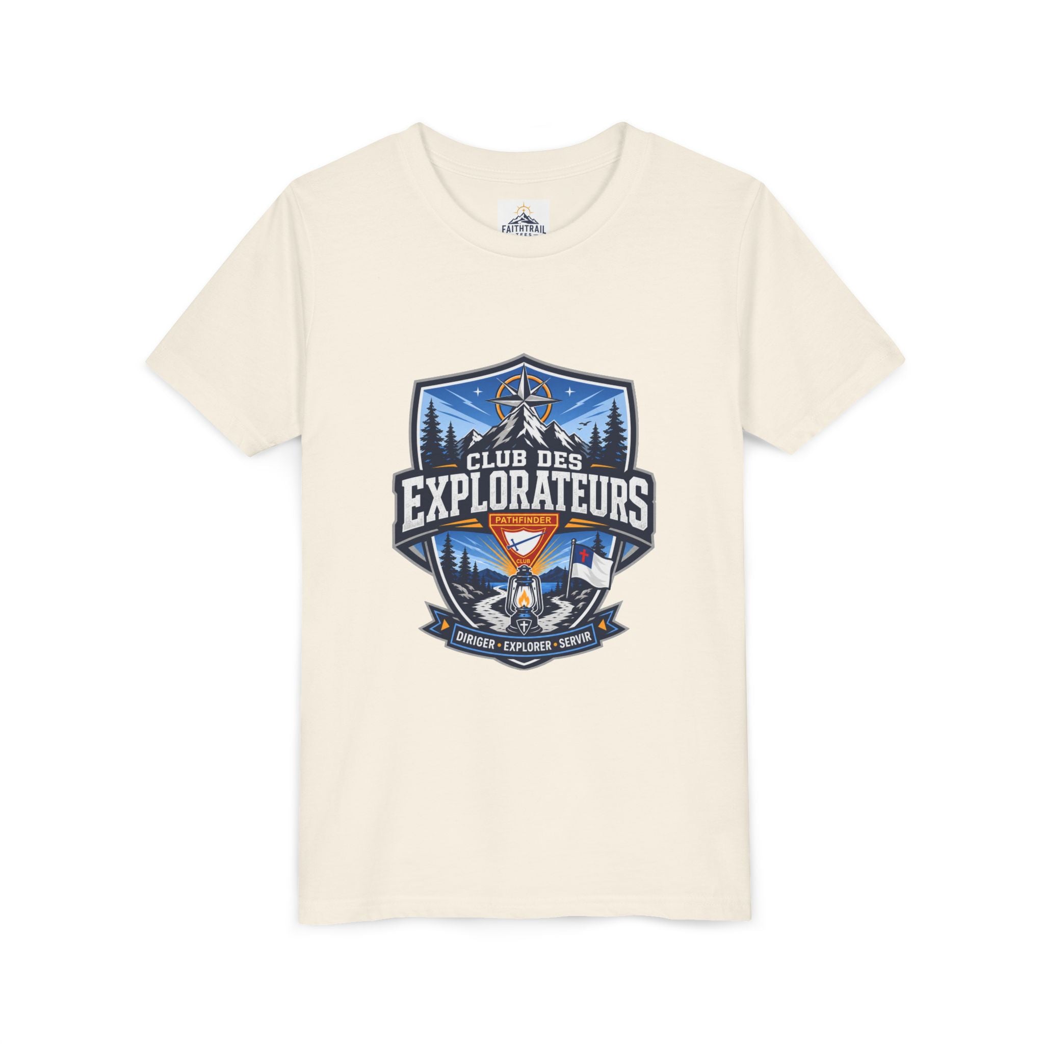 Explorateurs T-shirt pour les jeunes | Compas de camping, feu de camp, pins
